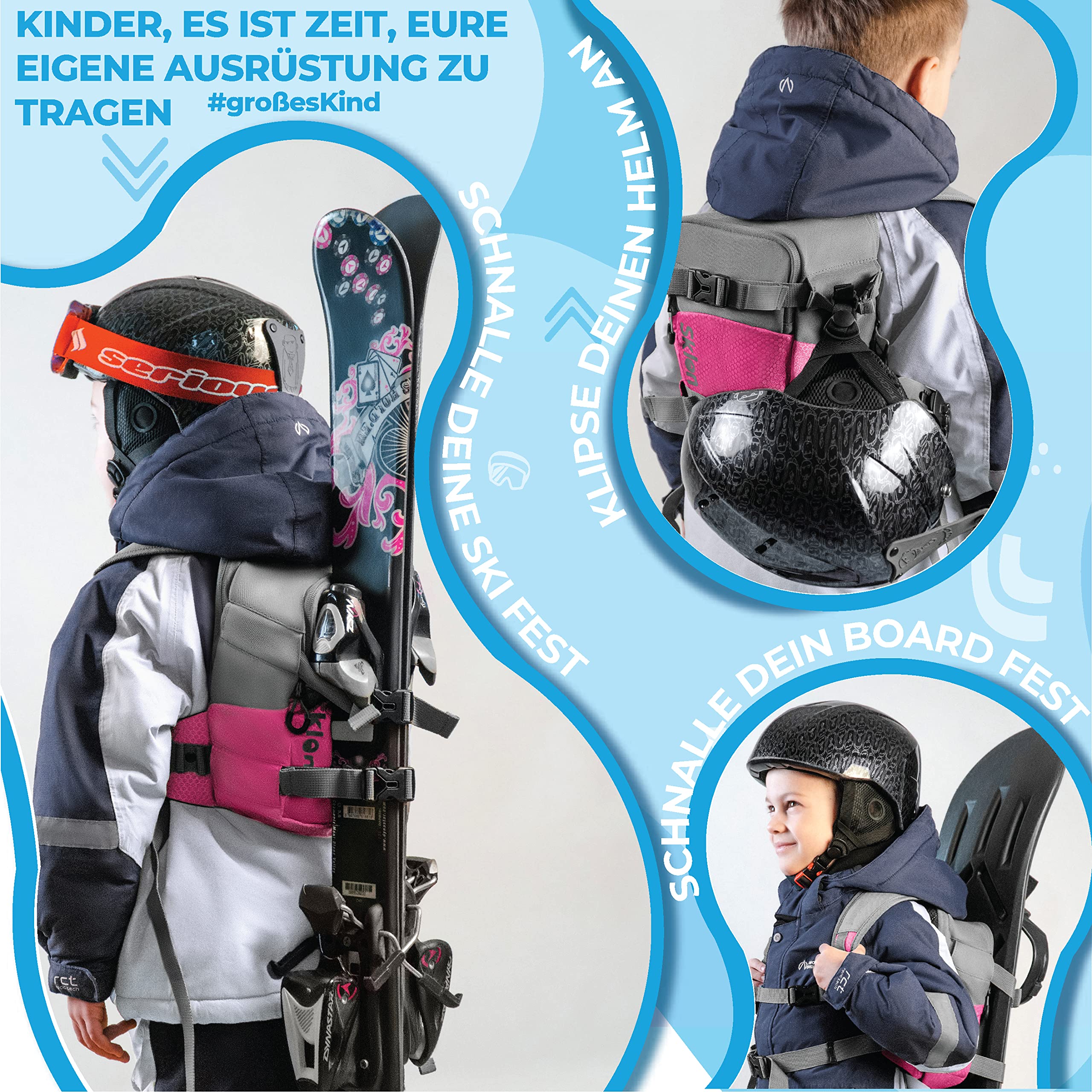 Sklon Kinderrucksack mit Sicherheitsleine für das Ski- und Snowboardtraining – Bringen Sie Ihrem Kind die Grundlagen des Skifahrens und Snowboardens bei