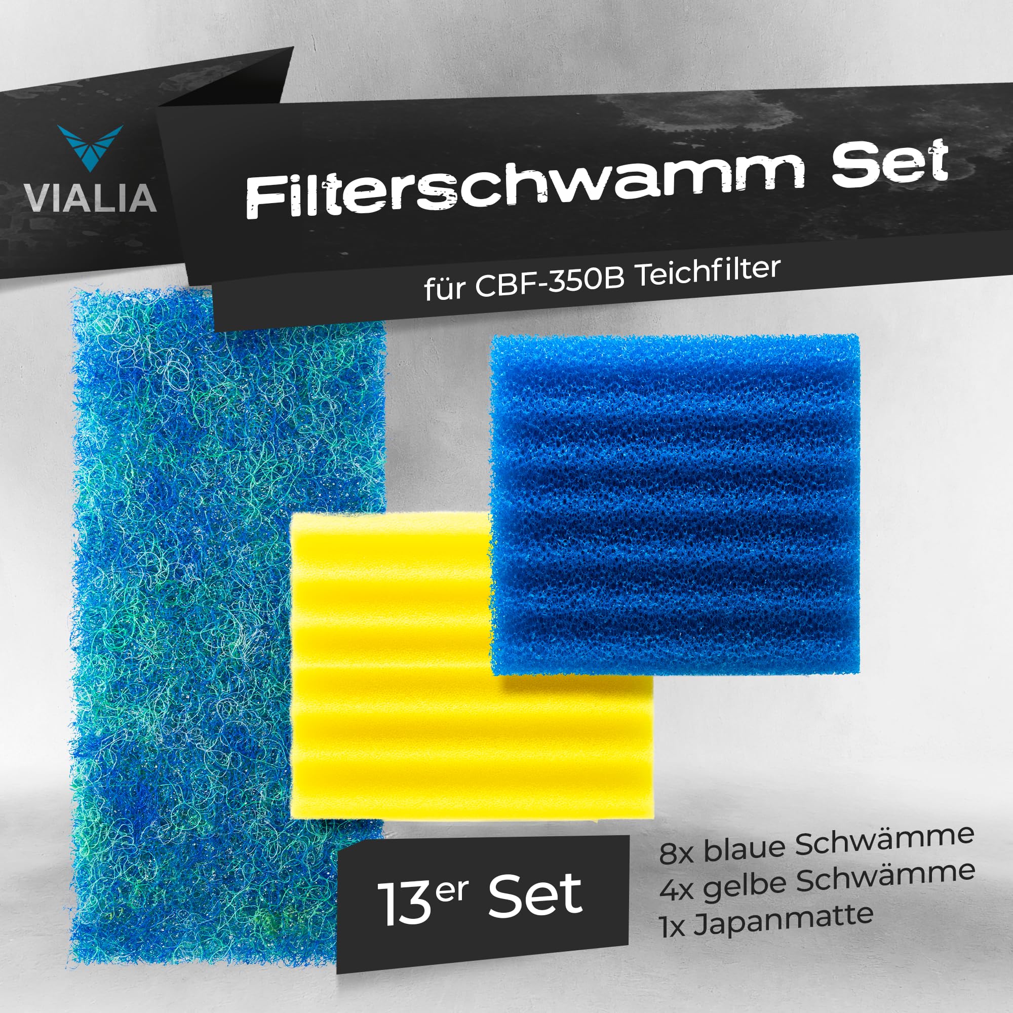 13er Set Filterschwämme Ersatzteile für Kammerfilter CBF-350B | 8 blaue und 4 gelbe Schwämme, 22,5x20x8,5 cm, 1 Japanmatte, hohe Wasserdurchlaufmenge, einfache Reinigung
