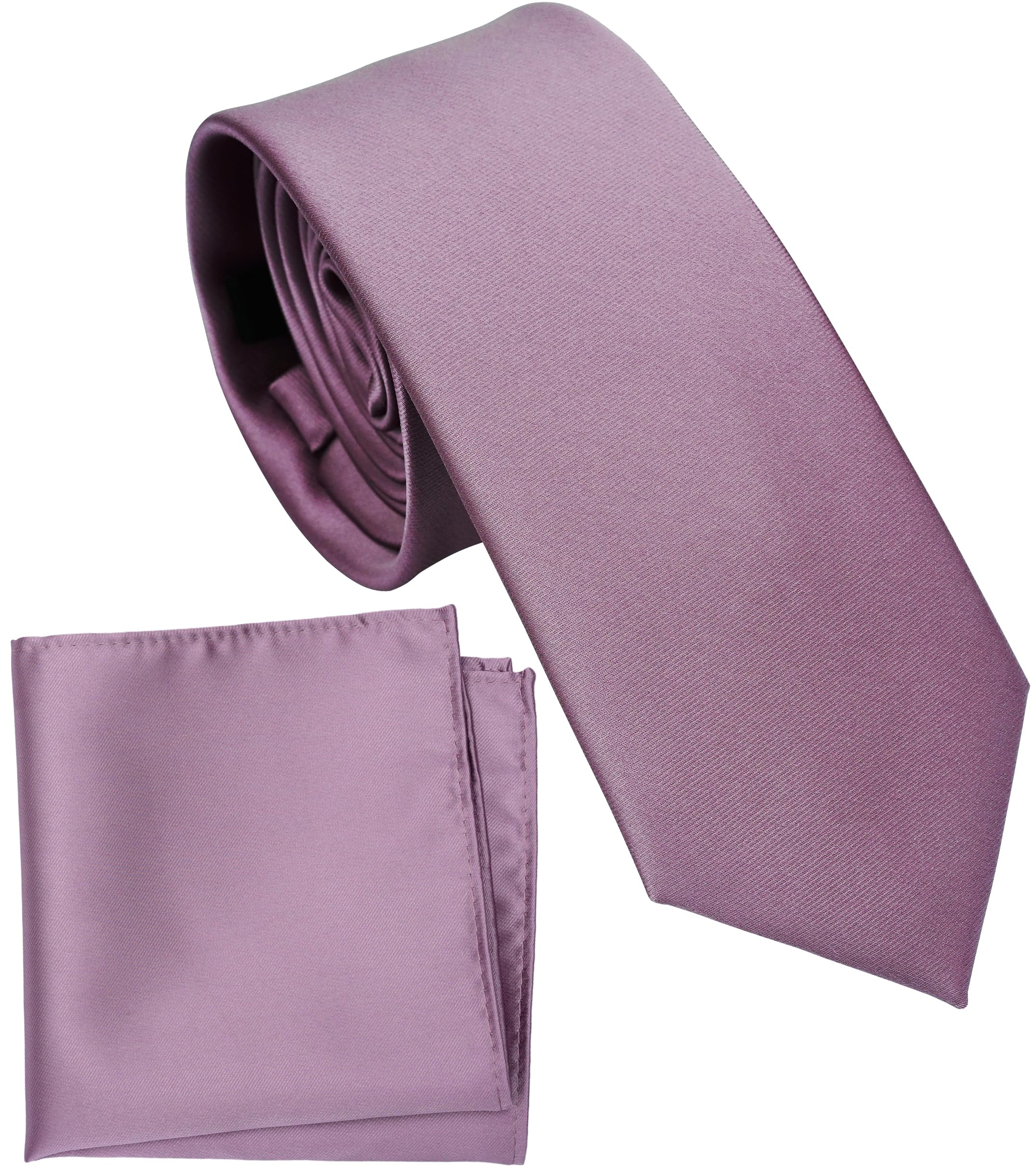 Boy's Solid Tie with Pocket Square Set, Regular Necktie for Children and Kids, Self-Tied