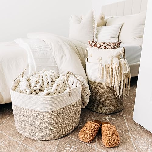 Miniatura 51 de OrganiHaus - Canasta tejida extragrande de cuerda suave de algodón para mantas de sala de estar, para almacenamiento, lavandería, guardería