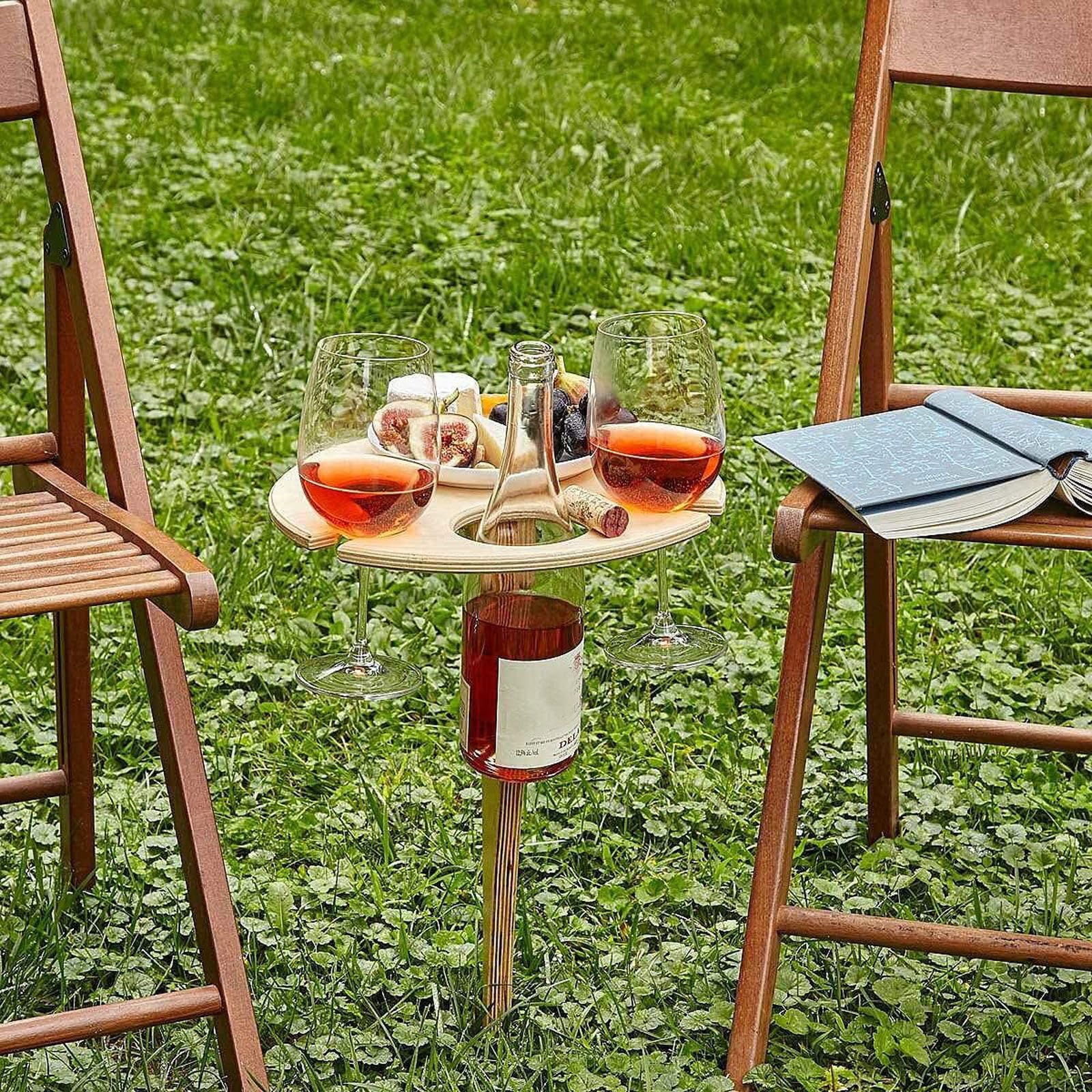 Hyxodjy Tavolino da vino portatile, pieghevole e rustico, mini, color legno, ideale per attività all'aperto e picnic