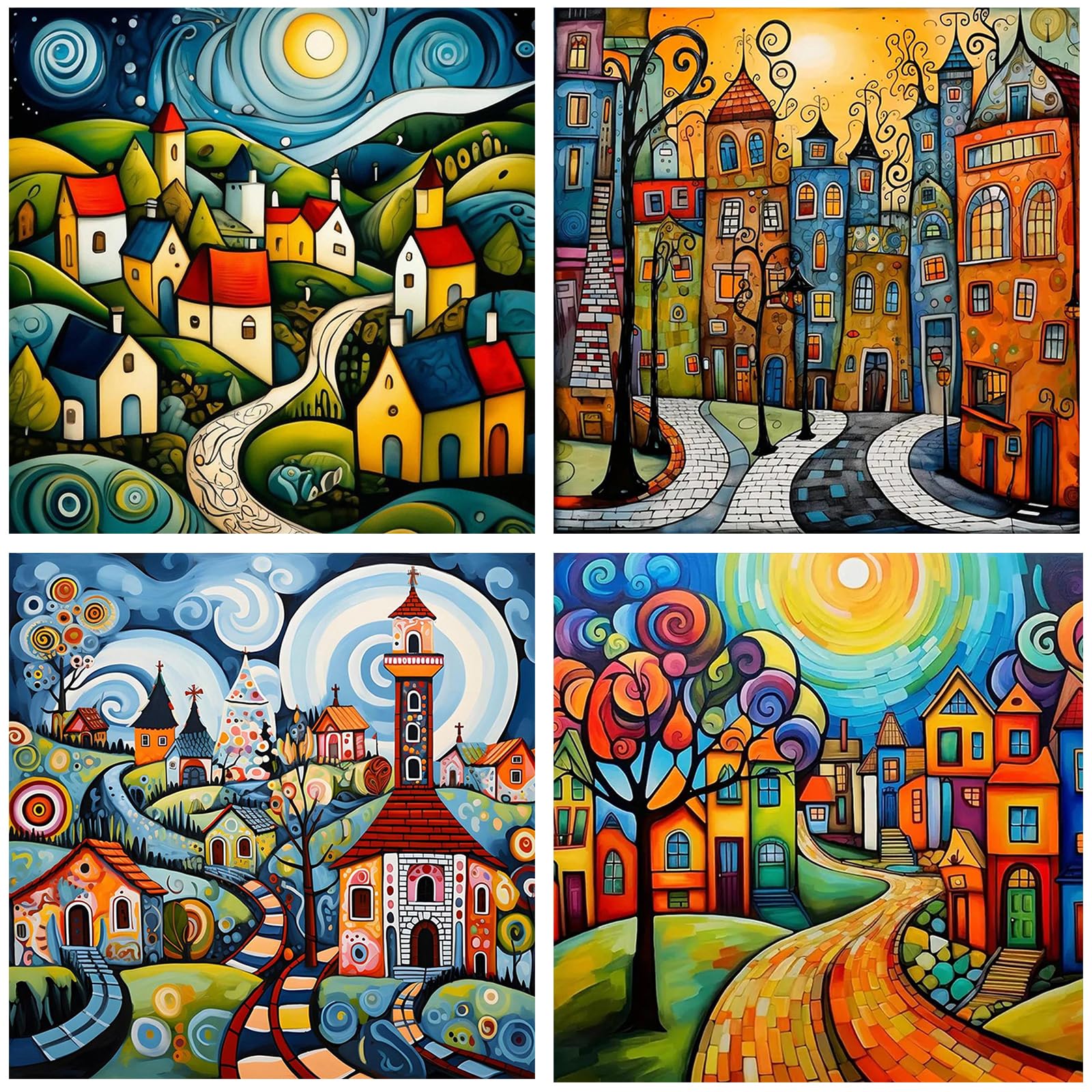 Poetrydraw Multicolor 4Pcs House Full Diy 5D Round Drill Diamond Art Painting Gem Art Home Decor 30X30cm (2)