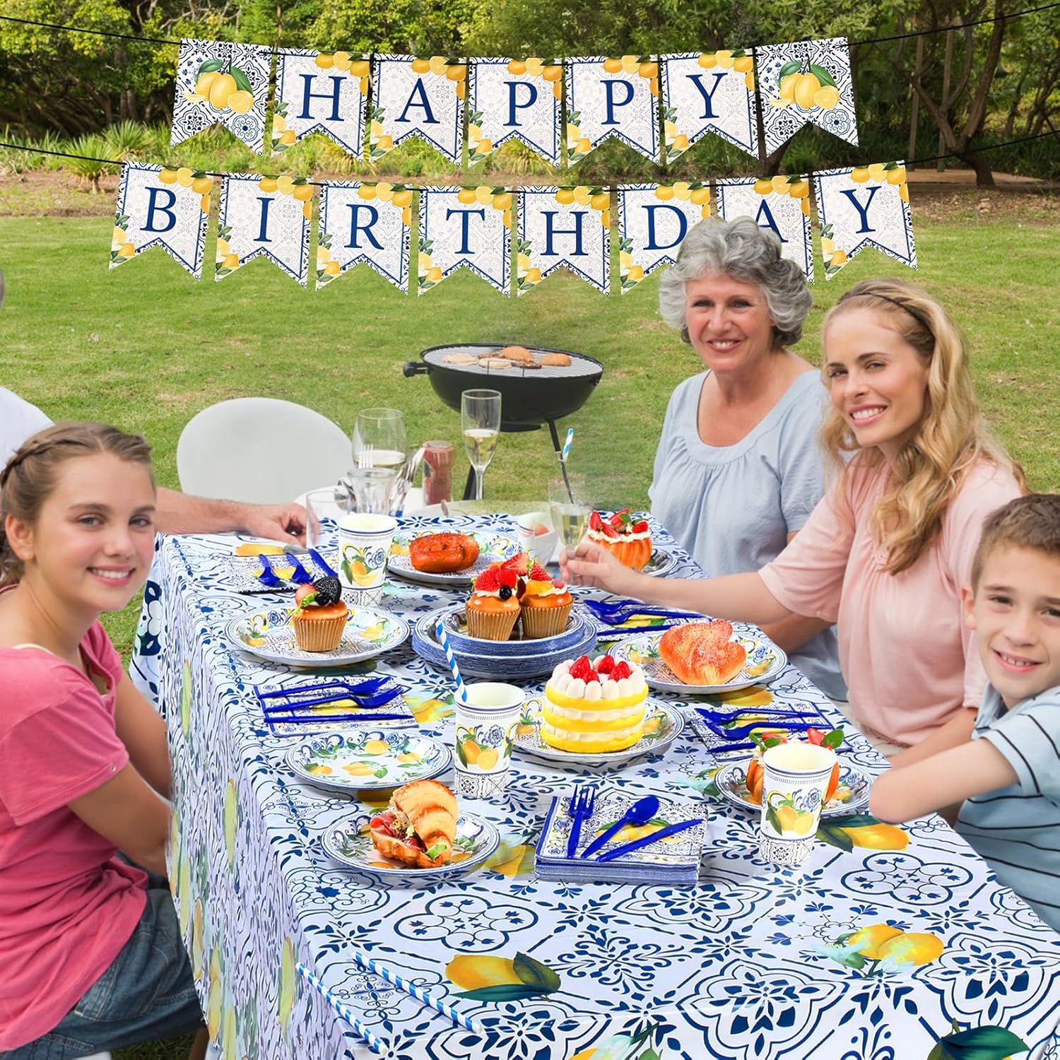 194 Pcs Capri Lemon Birthday Party Supplies Disposable Tableware Set Capri Lemon Banner Paper Plates Napkins Cups Cutlery Tablecloth for Bridal Shower Party Decor, Serves 24 Guests - Image 6