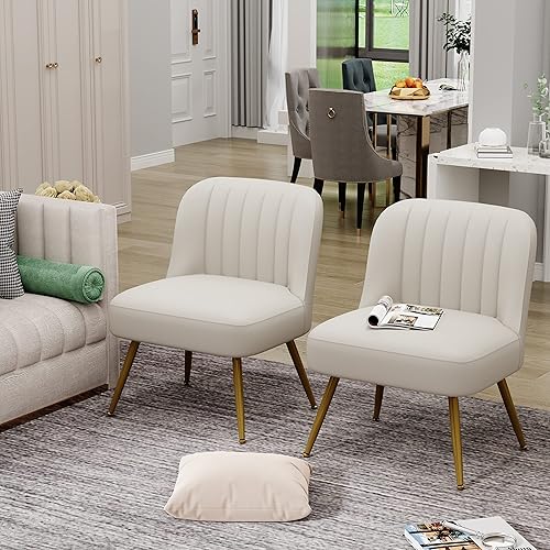 Miniatura 7 de Andeworld Juego de 2 sillas decorativas modernas, tapizadas de gamuza sintética, sillas de sala de estar, elegantes sillas pequeñas sin brazos con