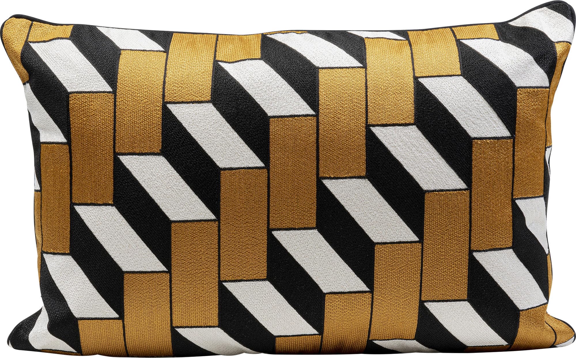 Kare Cuscino di design Scale, bianco/giallo/nero, sfoderabile con chiusura lampo, con imbottitura, motivo geometrico, intrecciato, cuscino decorativo, accessorio per la casa, 60 x 40 cm (altezza x