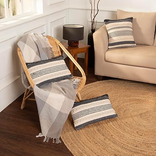Vista 103 de REDEARTH Fundas de cojín decorativas con textura bohemia – Juego de fundas decorativas de granja tejidas lumbares para sofá, cama, silla, comedor