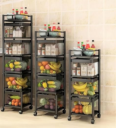 KWER Metal Kitchen Trolley Square Onion Baskets for Storage,Kitchen Accessories Items&amp;Vegetable Basket for Kitchen Organiz...
