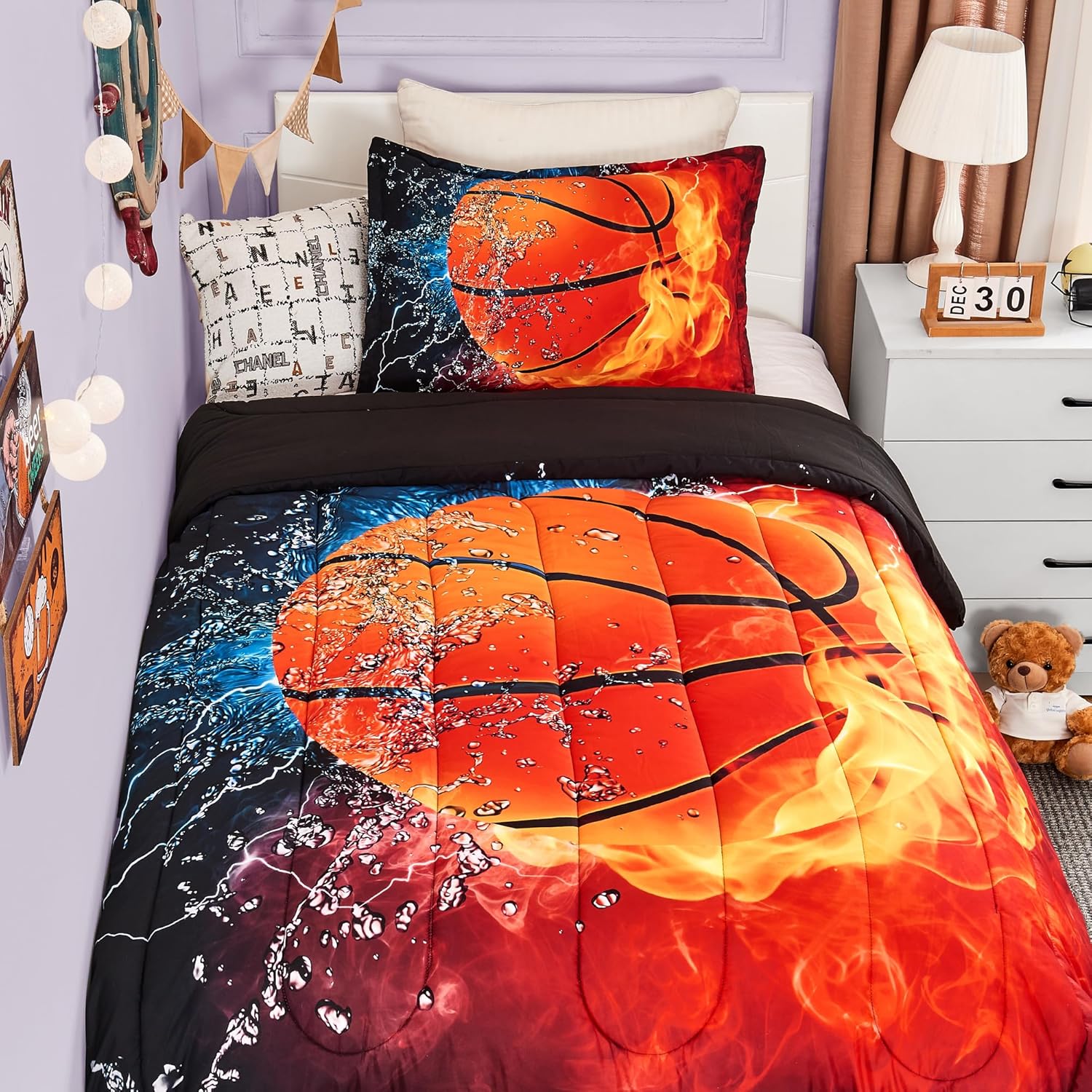 Andency 3D Basketball Comforter Twin(66x90 Inch), 2 Pieces(1 Basketball Comforter, 1 Pillowcase) Sport Microfiber Bedding Set for Kids Boys Teens - Image 6