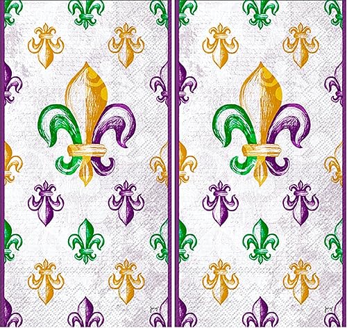 Miniatura 3 de IHR Ideal Home Range Servilletas desechables de 3 capas de papel de mano, 8.5 x 4.5 pulgadas, Mardi Gras Fleur De Lis, 16 unidades