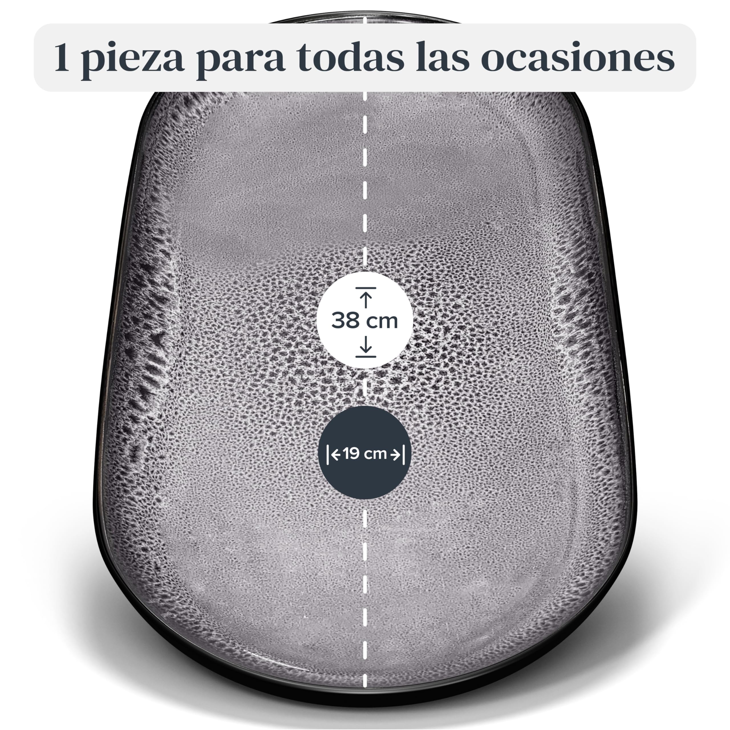 Plato de servicio Ibiza en gres - Gran plato para servir - Estilo mediterráneo - Apto para lavavajillas y microondas - Plato ovalado de Pure Living en Gris
