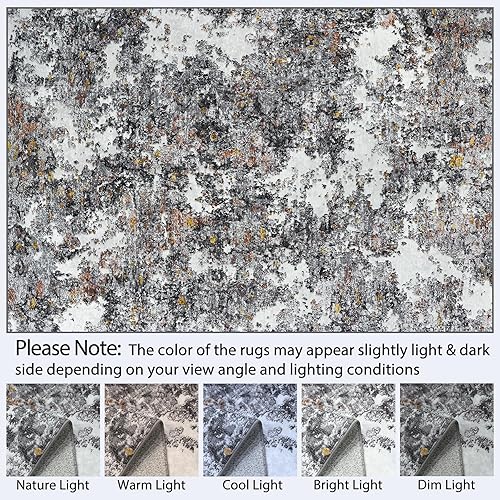 Miniatura 10 de Alfombra de área para sala de estar alfombra lavable de 5 x 7 con respaldo antideslizante, no desprende pelo, resistente a las manchas, plegable,