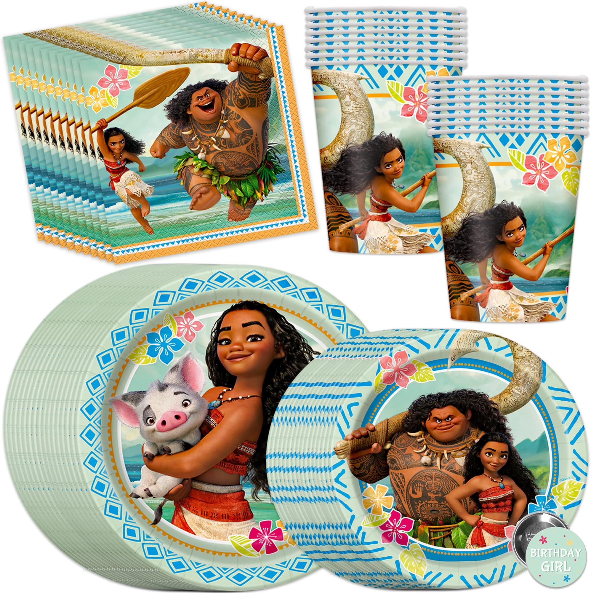 Moana Party Supplies, Moana Birthday Party Supplies Featuring Moana and Maui, Serves 16, With Plates, Cups and Napkins, Officially Licensed, Multicolor