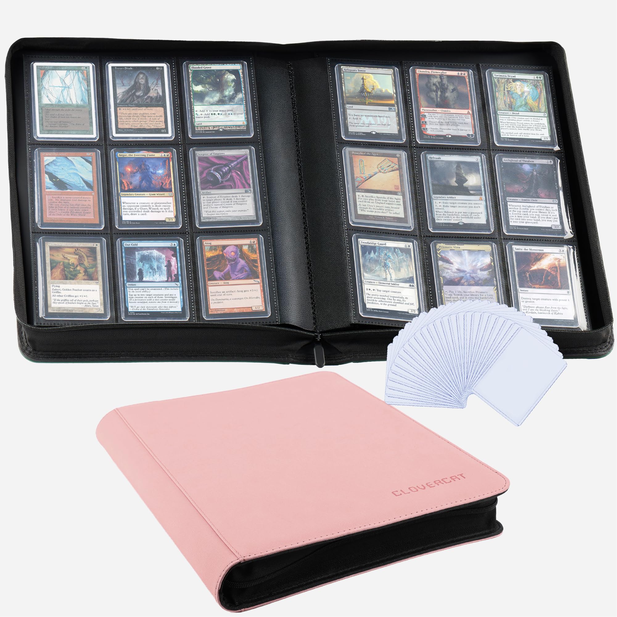 Amazon.com: 9-Pocket Toploader Binder, Clovecat Premium Card Book, Holds  252 Trading Card with 20 Removable Top-loader Sleeves, PU Card Holder  Folders,Card Album for MTG, TCG, Yugioh, Game & Sports Cards (Pink) :