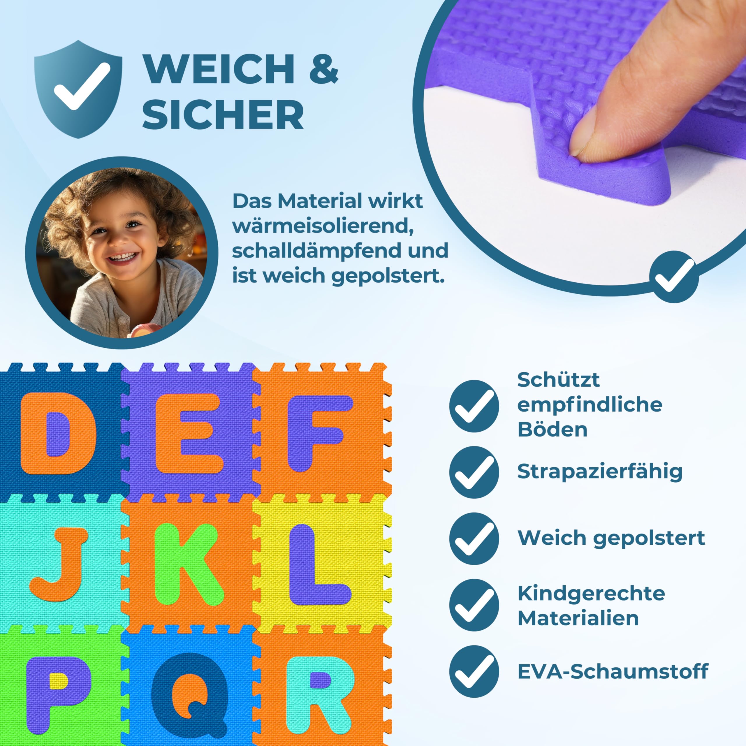 Spielwerk® 86-teilige Puzzlematte Baby Bunt 3,3m² Buchstabenteppich ABC Matten für Kinder Spielunterlage Boden Krabbelmatte Kinderzimmer Puzzleteppich Spielteppich für Kinder