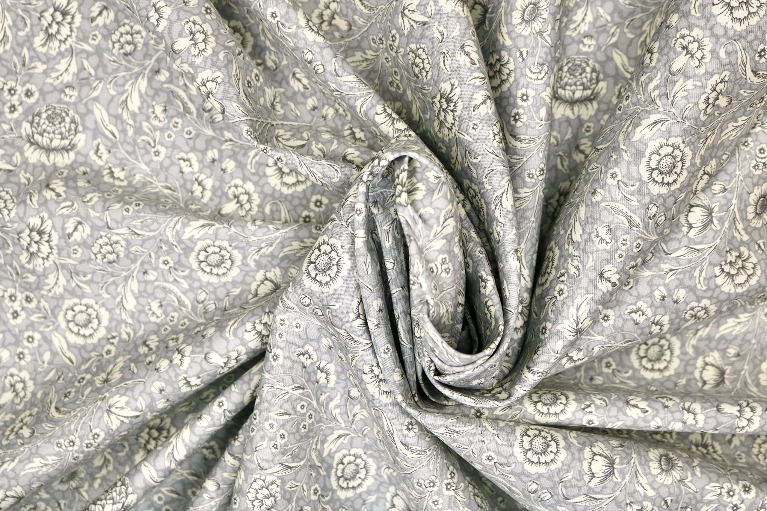 Pyrhan 100% Cotton Poplin By Rose & Hubble | Ditsy Floral Printed Cotton Fabric By The Metre UK | 114 Cm | Crafting Fabric & Dressmaking Fabric | Dress Fabric Material for Sewing Dressmaking (Sliver)