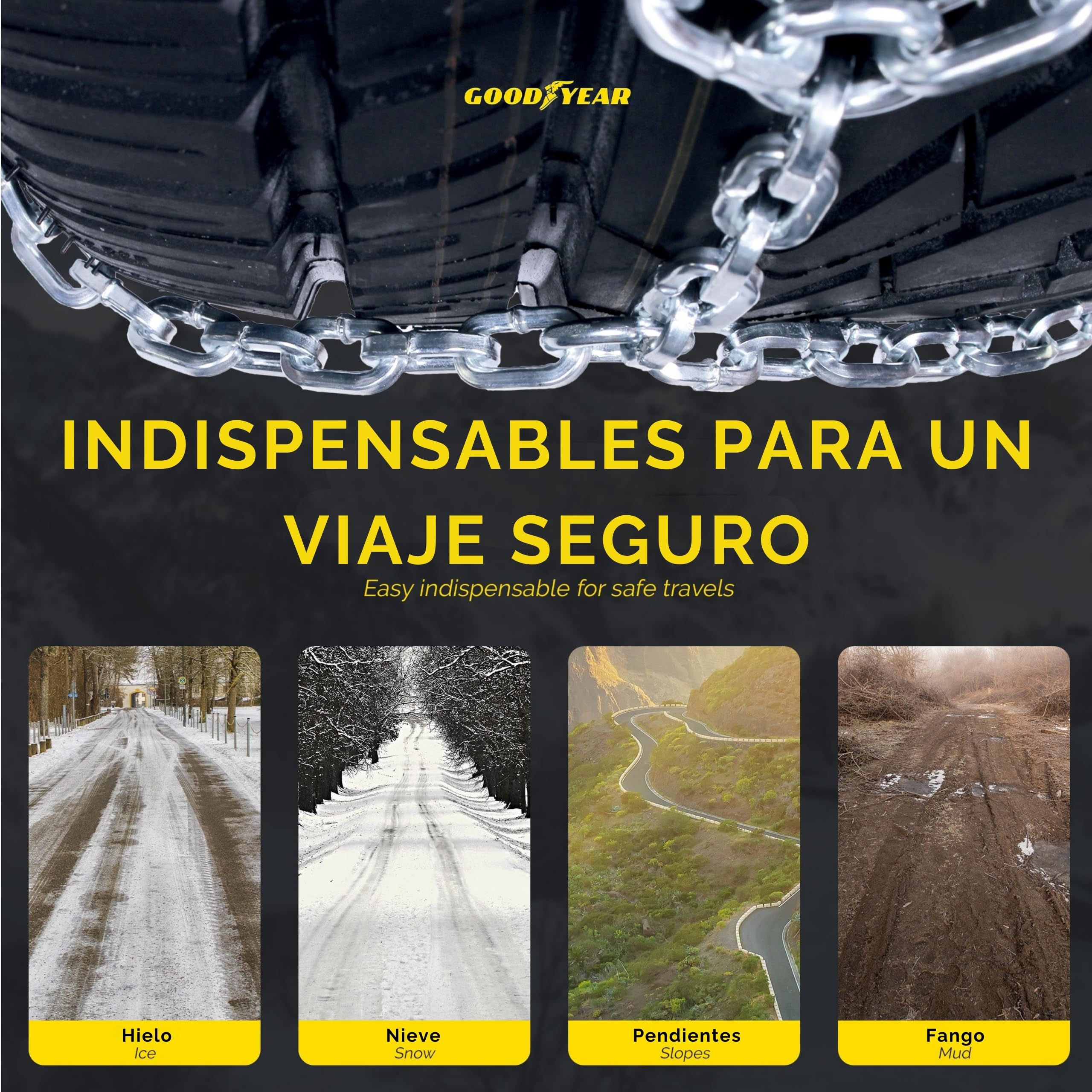 Goodyear 77930 "12mm": Cadenas de nieve 12 mM Talla 225, Adecuado para 4x4, Jeep, SUVs, microbús, furgonetas y vehículos comerciales, Homologación TUV y GS ÖNORM