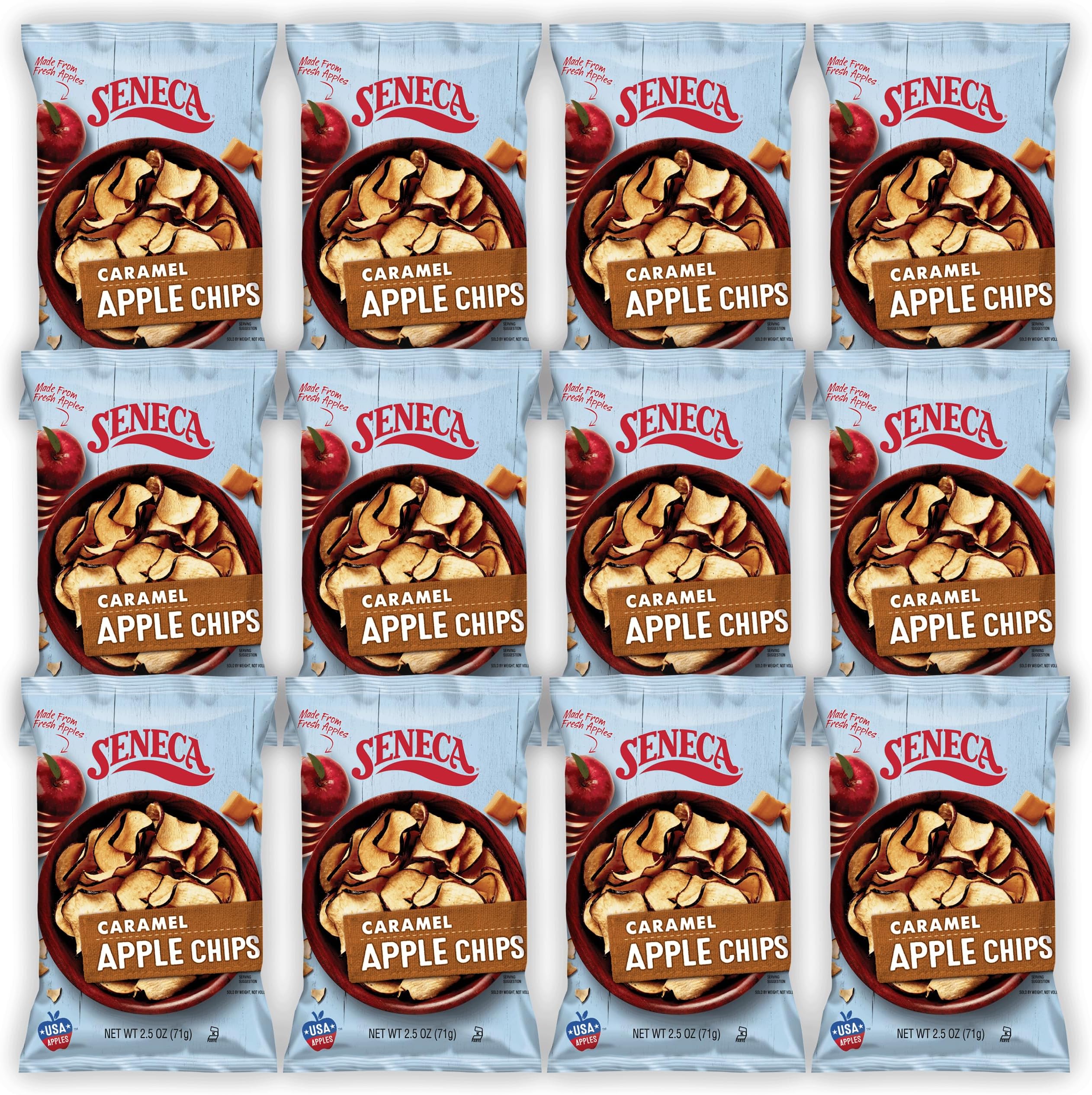 Seneca Caramel Apple Chips | Made from Fresh Apples | 100% Red Delicious Apples | Yakima Valley Orchards | Crisped Apple Perfection | Foil-Lined Freshness Bag | 2.5 ounce (Pack of 12)