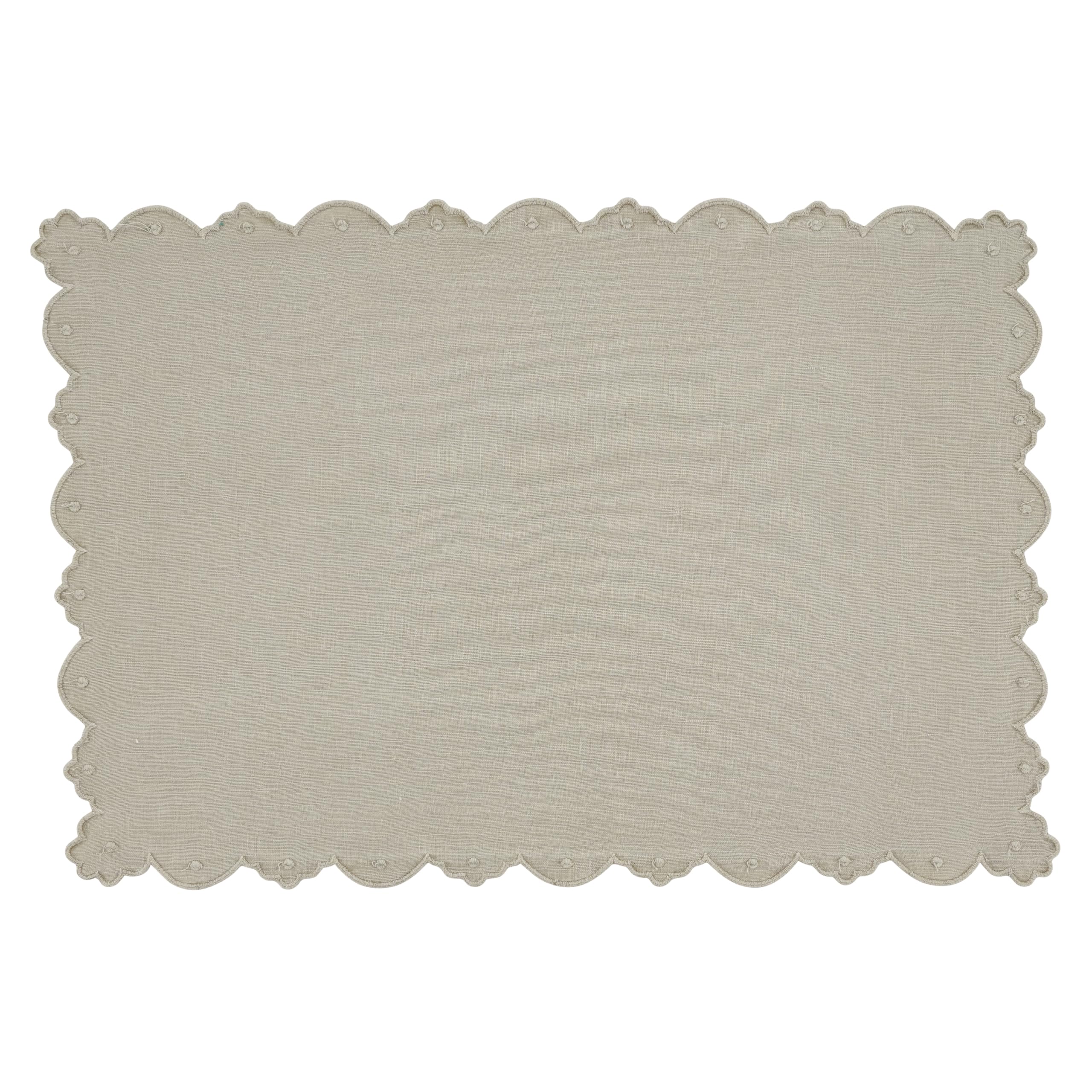 SARO Lifestyle Lot de 4 Sets de Table festonnés brodés en Lin mélangé – Sets de Table Quotidiens pour Salle à Manger décontractée, Tables superposées et décoration de Table intemporelle, 35,6 x 50,8