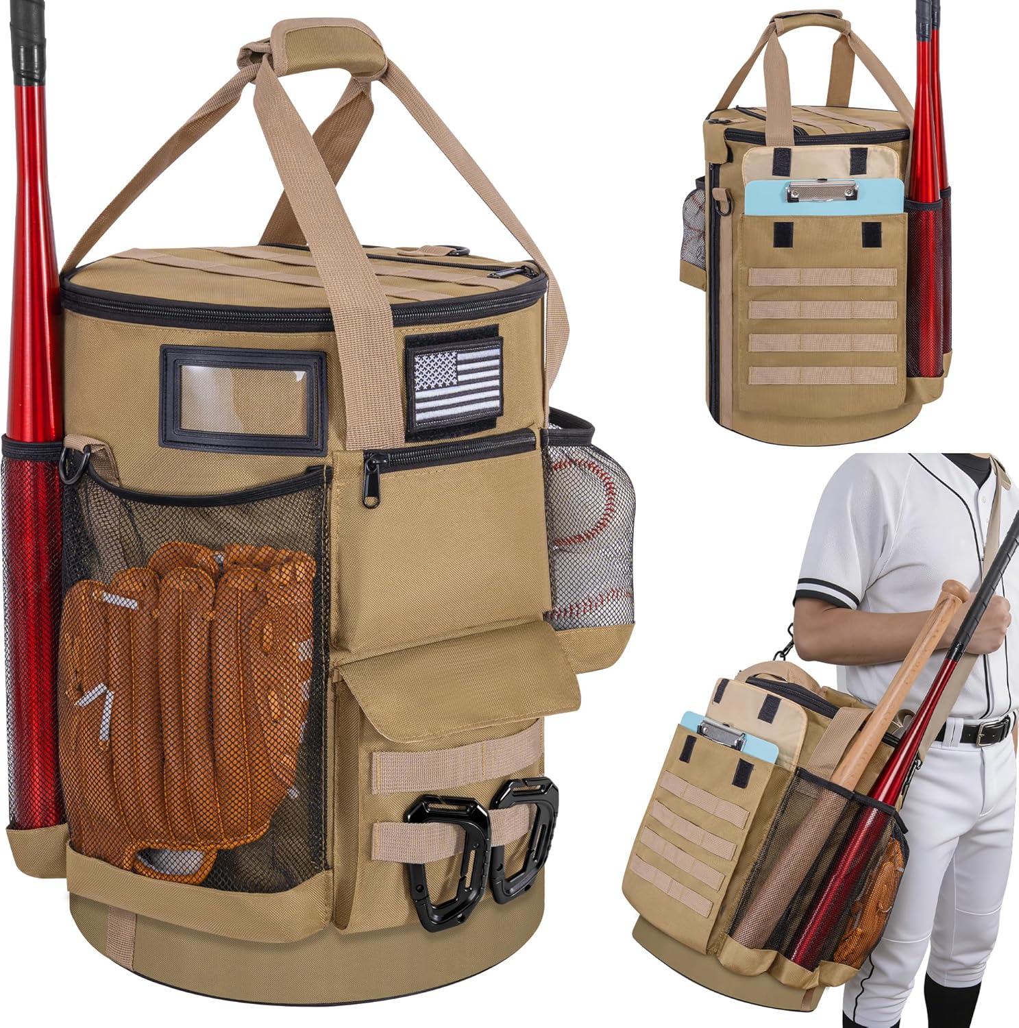 Baseball Bucket Bag, Tactical Style Softball Bucket Cover for 6 Gallon Bucket, Coaching Accessories Organizer with Multiple Pockets for Bat, Gloves, Scoreboard