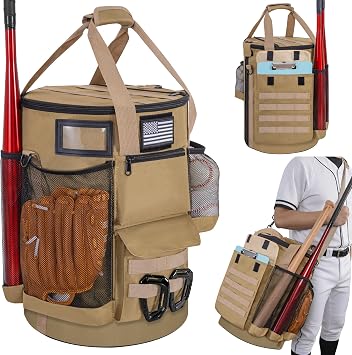 Baseball Bucket Bag, Tactical Style Softball Bucket Cover for 6 Gallon Bucket, Coaching Accessories Organizer with Multiple Pockets for Bat, Gloves, Scoreboard