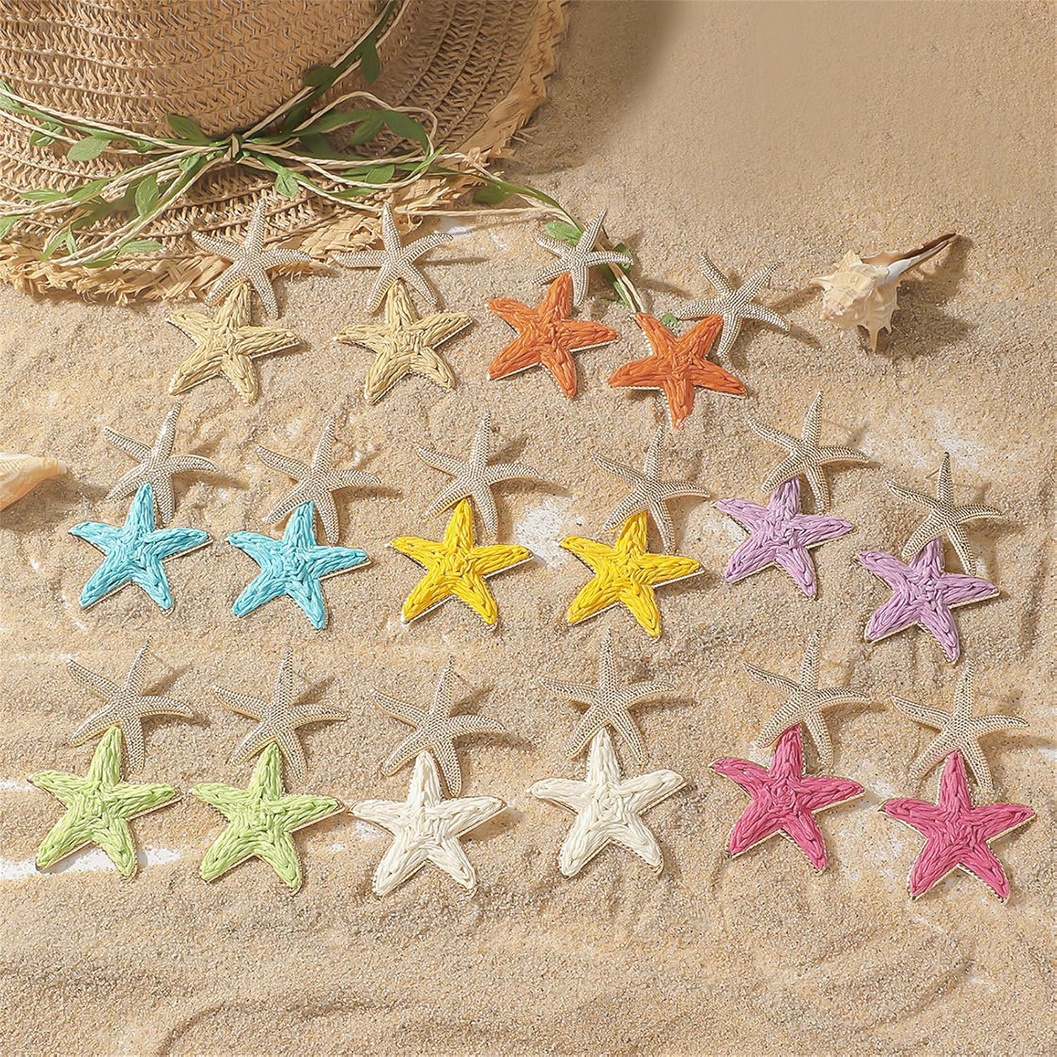 Starfish Earrings for Women Large Gold Statement Star Earrings Boho Raffia Straw Wrapped Starfish Drop Dangle Earrings Summer Tropical Beach Jewelry - Image 6