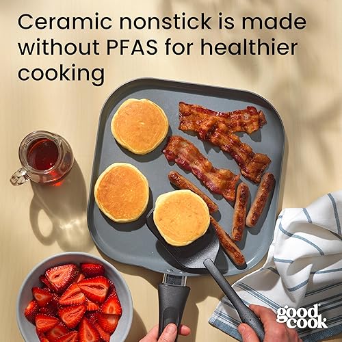 Miniatura 4 de GoodCook Sartén de cerámica antiadherente para uso diario, construcción de aluminio para calefacción uniforme, no tóxico PTFE y PFOA, 11 pulgadas,