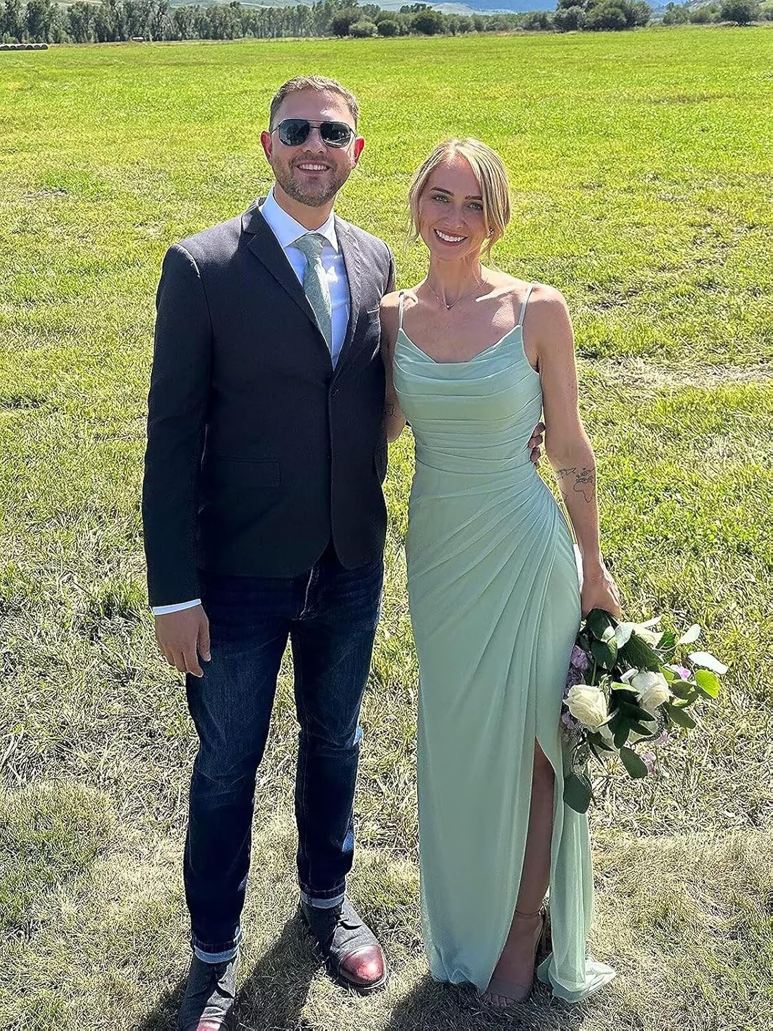 UZN Chiffon Bridesmaid Dresses Long with Slit for Women Cowl Neck Ruched Formal Evening Gowns - Image 3