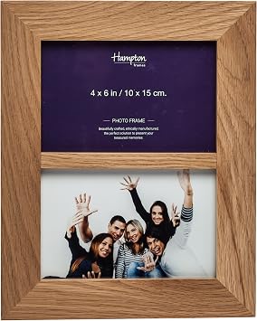 Hampton Frames | Photo Frame, Double 4x6 10x15cm, Solid Oak, Natural | Wall Mount & Freestanding, Glass Aperture, Seamless Corner Detail | Elegant Home Photo Display