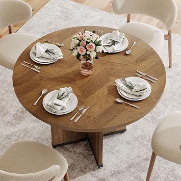 Tribesigns 39-Inch Small Round Dining Table for 4, Rustic Brown Farmhouse Kitchen Table with X-Shaped Stable Pedestal, Round Dining for Living Room