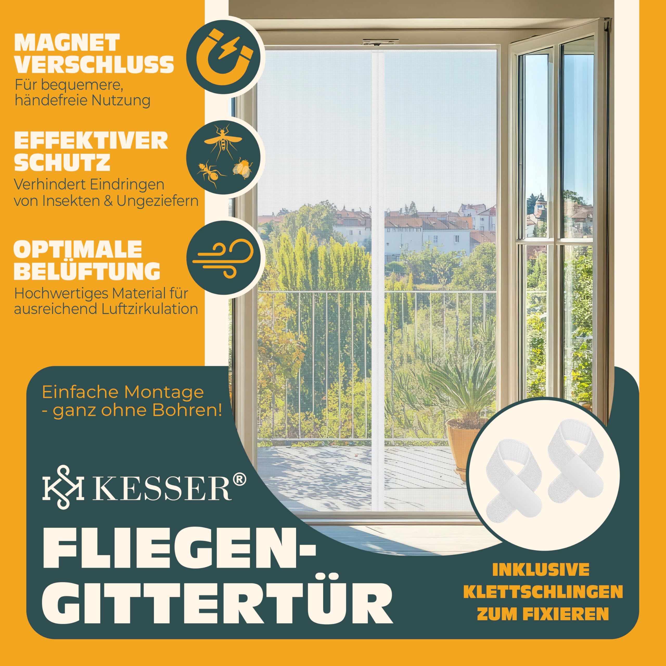 Fliegengitter Balkontür 90x210cm - Magnet Insektenschutz Ohne Bohren | Für Terrassentüren