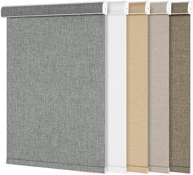 Blackout Roller Shades for Windows Cordless Roller Blinds Linen Fabric Room Darkening Shades with Cassette Valance Thermal Insulated Window Shades for Home Door.Gray.35 W x 36" H