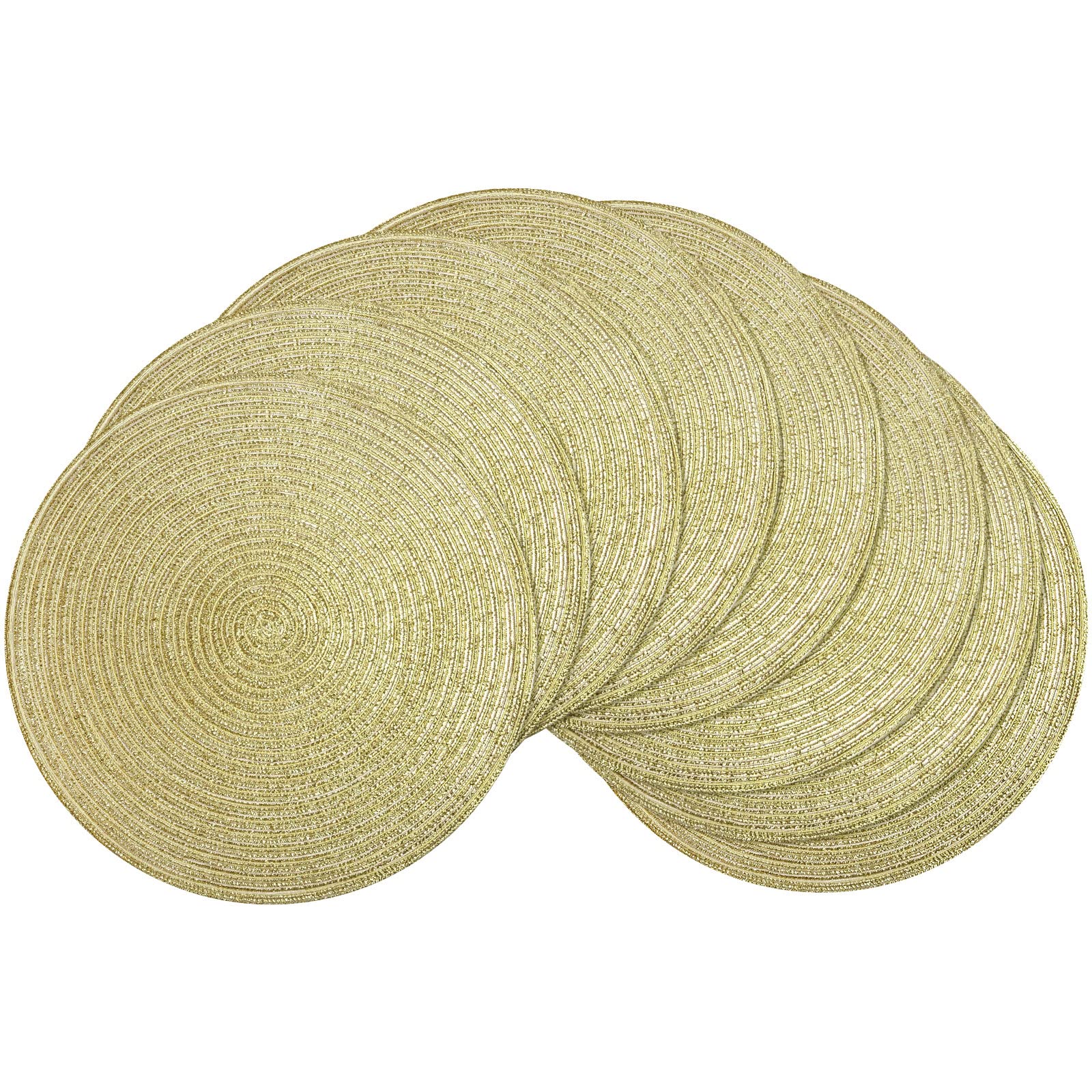(Pack 4) SHACOS Round Braided Placemats Set of 8 Washable 15 inch Round Table Mats Woven Place Mats for Dining Table (Gold
