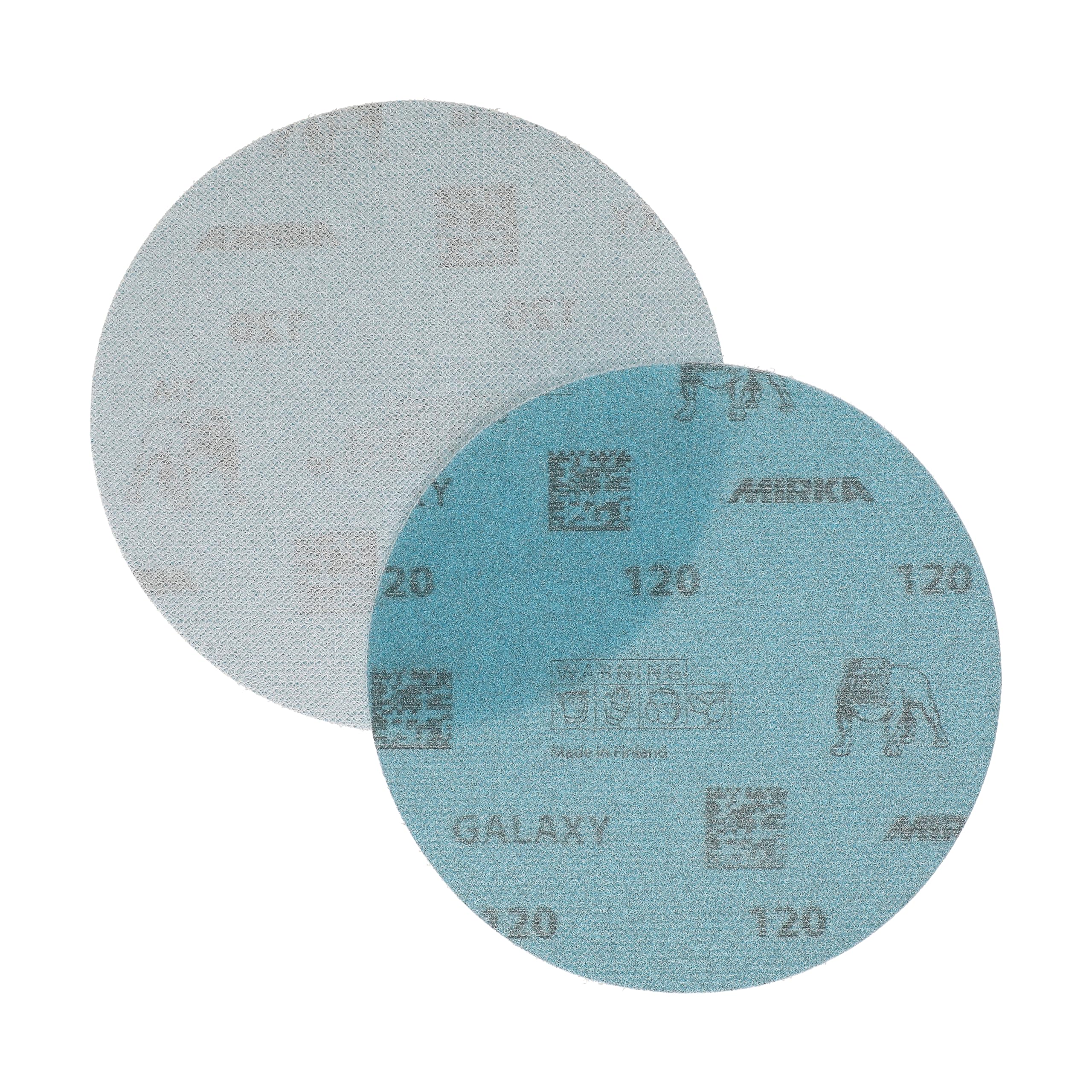 Mirka GalaxySandpaper - Papel de lija de 5 pulgadas (125 mm), grano 120, 50 discos/paquete, gancho y bucle, abrasivo de alta calidad para resina epoxi, madera, metal, sin obstrucciones, tecnología de