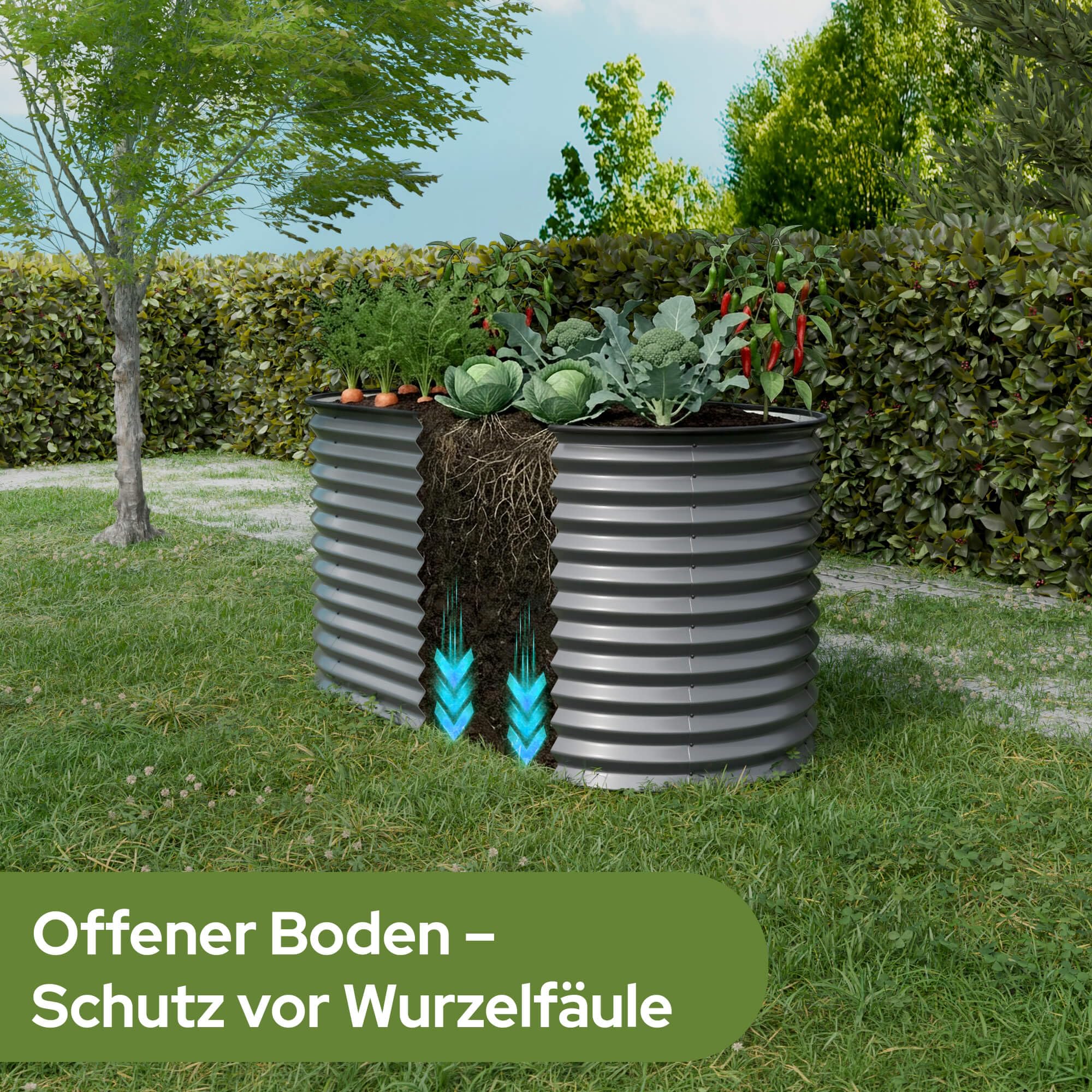 Arebos Hochbeet oval Metall 160x80x78 cm Anthrazit | Gartenbeet verzinkter Stahl rostfrei mit Gummikante 780 L, Stabil mit Querstreben | Gemüsebeet ideal für den Garten | für Gemüse, Kräuter & Blumen