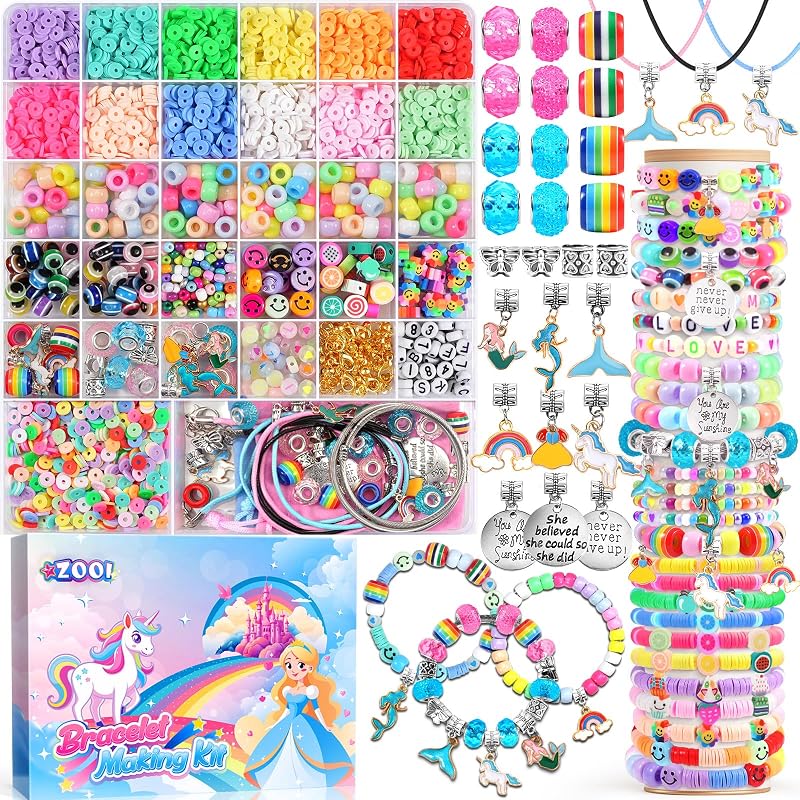 ZOOI Kit para hacer pulseras para niñas, regalos de regreso a la escuela para estudiantes y niños | Artes y manualidades para niñas de 8 a 12 años, juguetes para niñas de 6 a 8 años, kit de fabricación de joyas, regalos de cumpleaños para niñas de 6 a 12 años
