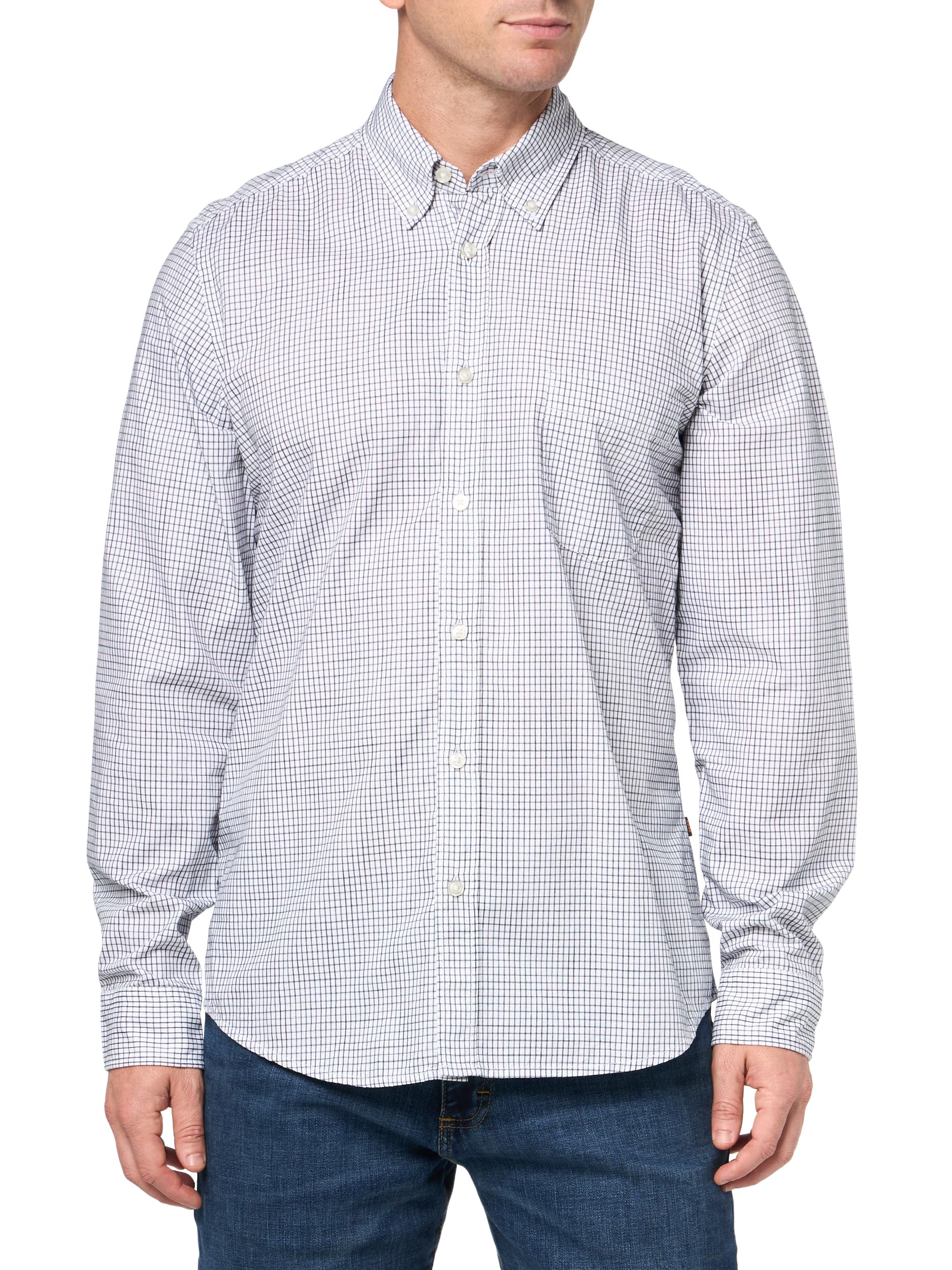 BOSS Men's Rickert Long Sleeve Oxford Shirt, Natural, Large