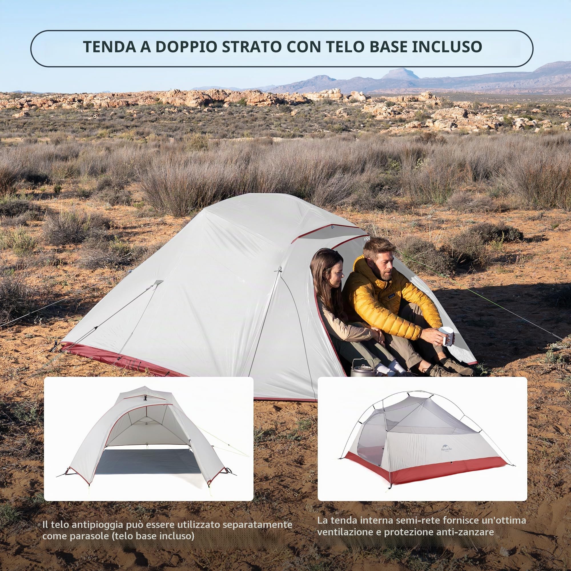 Naturehike cloud-up Ultralight 3 persona tenda impermeabile Double-Layer camping campeggio (20D Grigio)