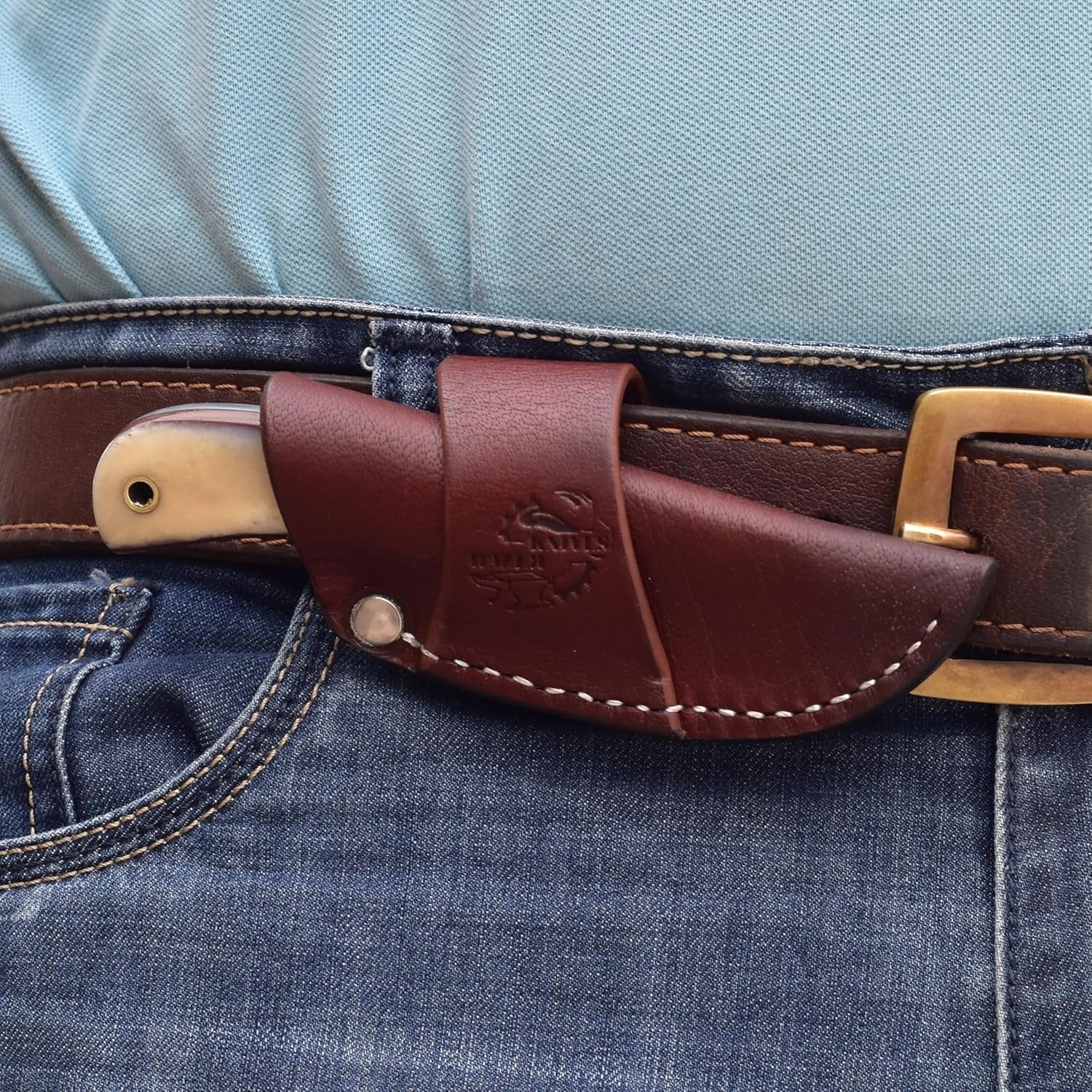 Knives Ranch DANDY Knife - EDC Fixed Blade - High Carbon Steel Skinning Knife - Cattle Bone Handle - Horizontal Carrying Cowboy Sheath Snug Fit (2006C-B)
