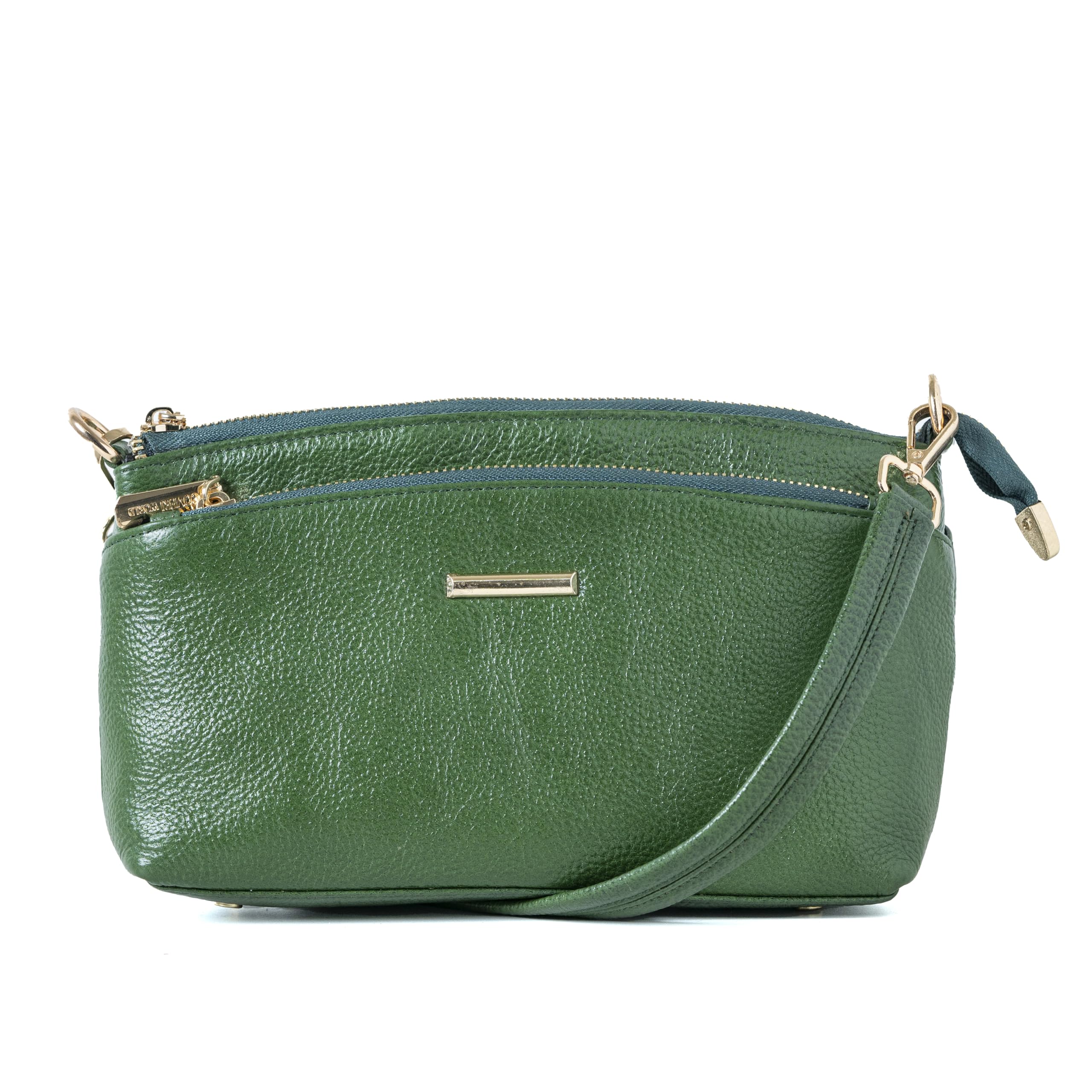 Green Hide Prism Pure Leather Wristlet Bag for Women with Zip Pockets-image-35