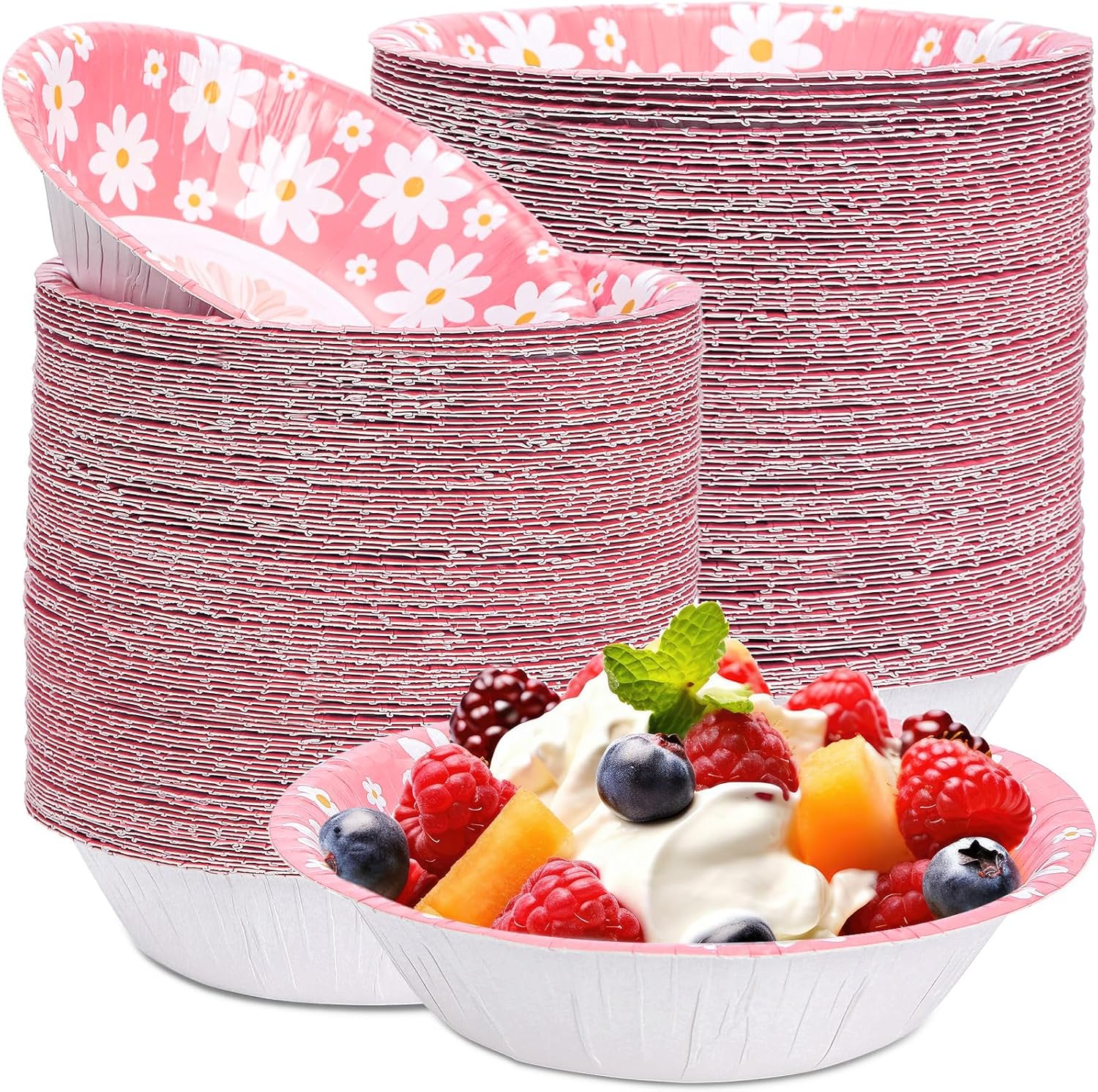 FoldTier 100 Pcs Easter Daisy Flower Print Paper Bowls