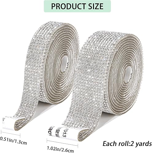Miniatura 8 de Cinta autoadhesiva de diamantes de imitación de cristal de 4 yardas, 2 rollos, pegatina de diamantes de imitación para manualidades, coche y
