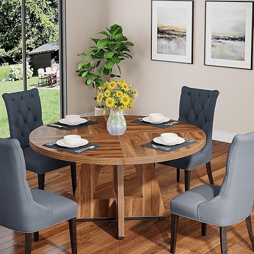 Miniatura 5 de LITTLE TREE Mesa de comedor redonda de 47 pulgadas para 4, mesa de comedor pequeña de cocina, mesa de comedor de madera para cocina, comedor, sala