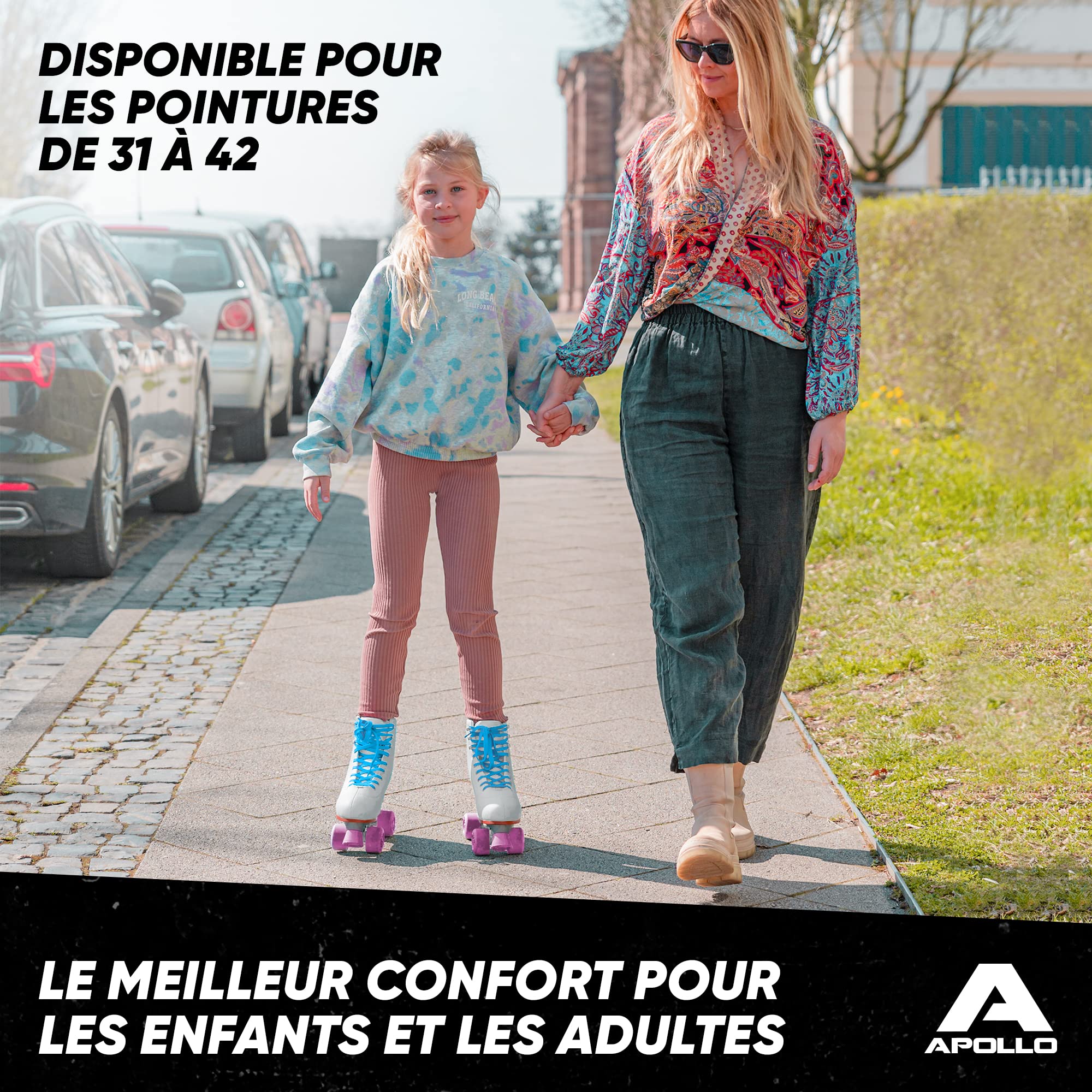Apollo Patin à roulettes, Patins à roulettes Fille et Garçon, Adolescents et Adultes, Roller Femme et Homme à 4 Roues, Patin Classique, 3 Tailles Réglables du 31 au 42