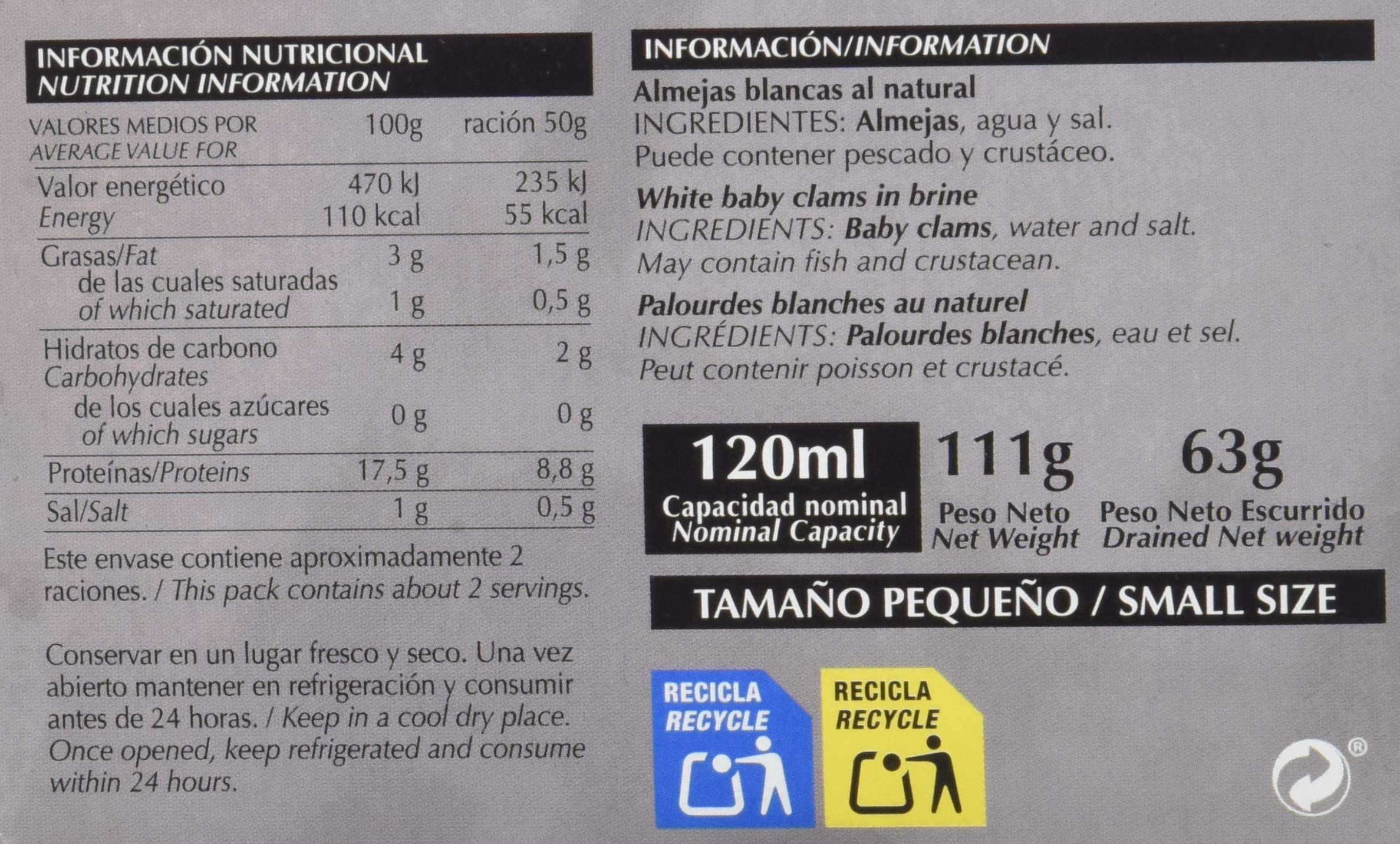 Almejas Blancas Al Natural 63 g Pack de 24