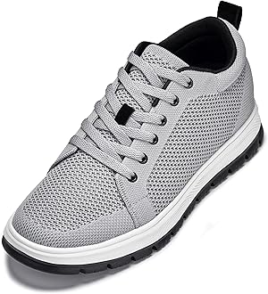 CALTO Men's Invisible Height Increasing Elevator Casual Shoes - Pewter Grey/White & Black Sole Light-Weight Lace-up Knitted Casual Sporty Sneakers - 2.4 Inches Taller - X2324 - Size 12 D(M) US