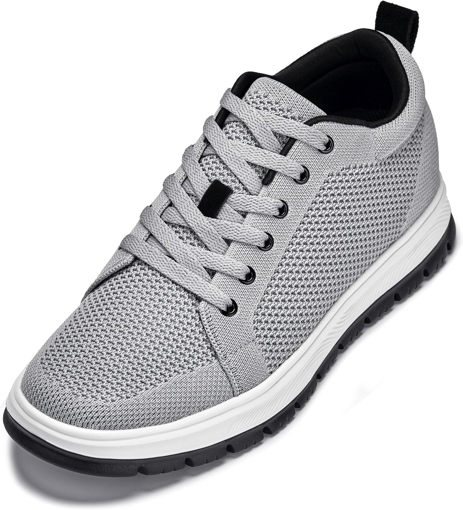 CALTO Men's Invisible Height Increasing Elevator Casual Shoes - Pewter Grey/White & Black Sole Light-Weight Lace-up Knitted Casual Sporty Sneakers - 2.4 Inches Taller - X2324 - Size 10 D(M) US