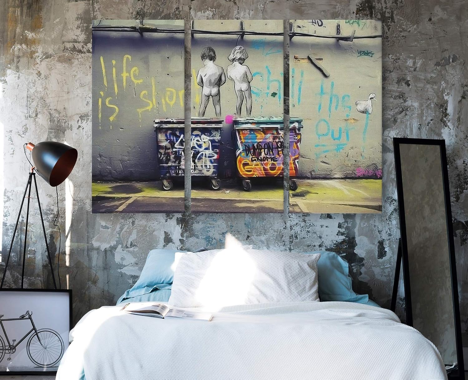 Banksy Peeing Boys Life is Short Chill The Duck Out Street Graffiti Canvas Wall Art Home Decor - Various Sizes (5 Pieces Mega)