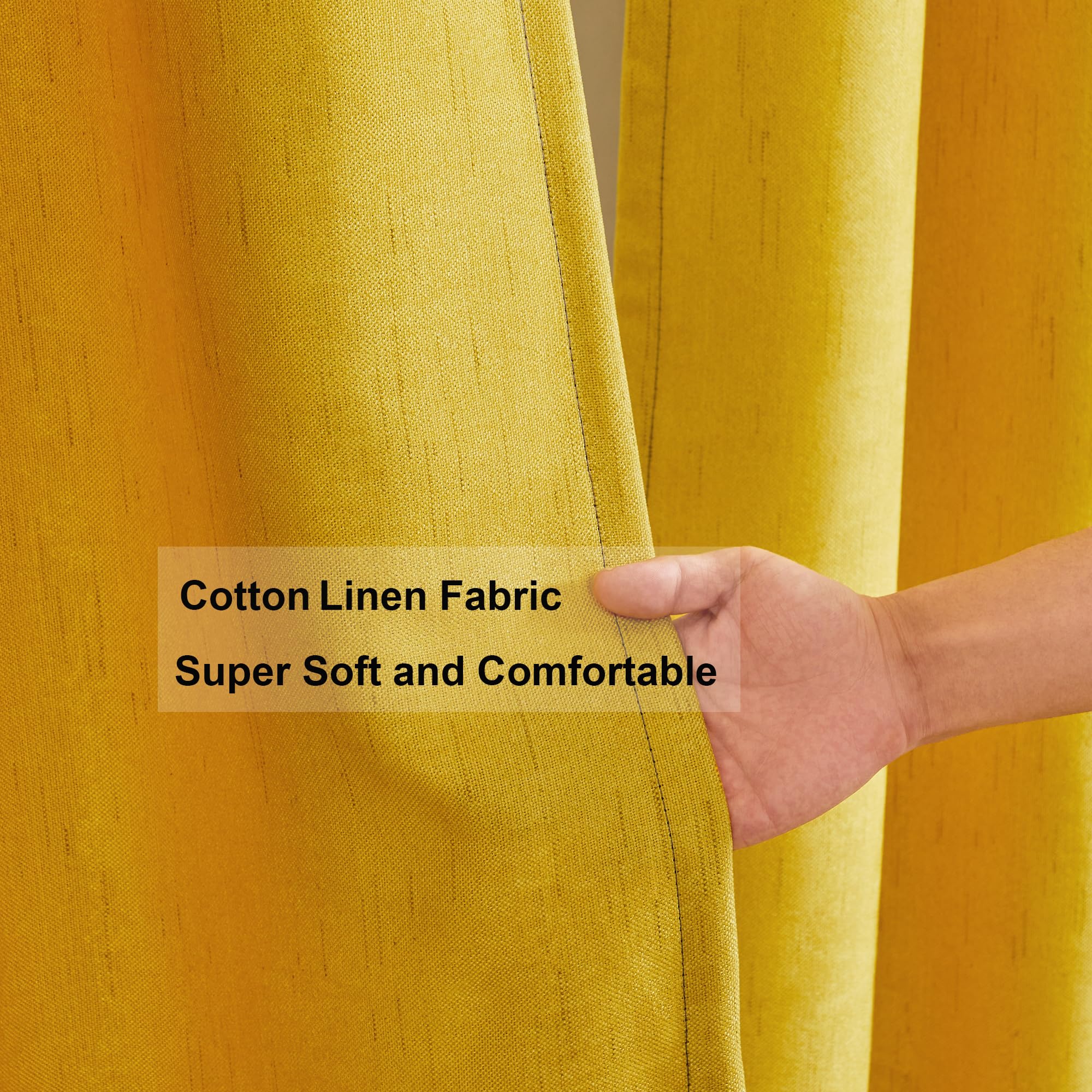 PRIMROSE Navy Blue Yellow Linen Curtains 108 inch Long for Living Room Set of 2 Panels Blackout Thermal Insulated Room Darkening Ombre Curtains Window Drapes for Bedroom Grommet - Image 3