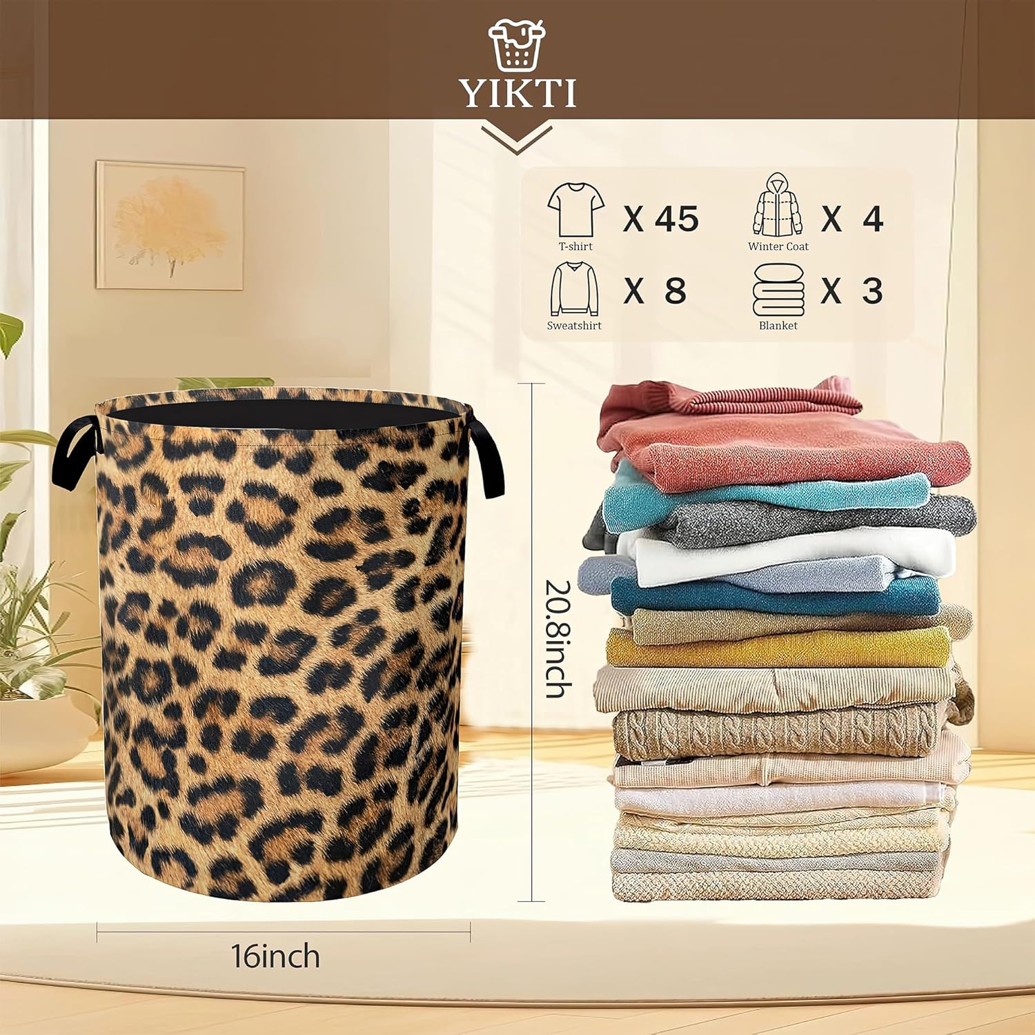 Laundry Hamper,Classic Leopard Laundry Basket,Wildlife Fur Print Portable Collapsible Laundry Room Organization Storage for Dorm Room,Nursery,Bathroom,Bedroom,16x20 Inch