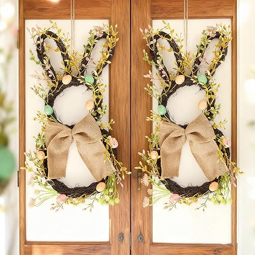 2 Pack Easter Bunny Wreath for Front Door - Large